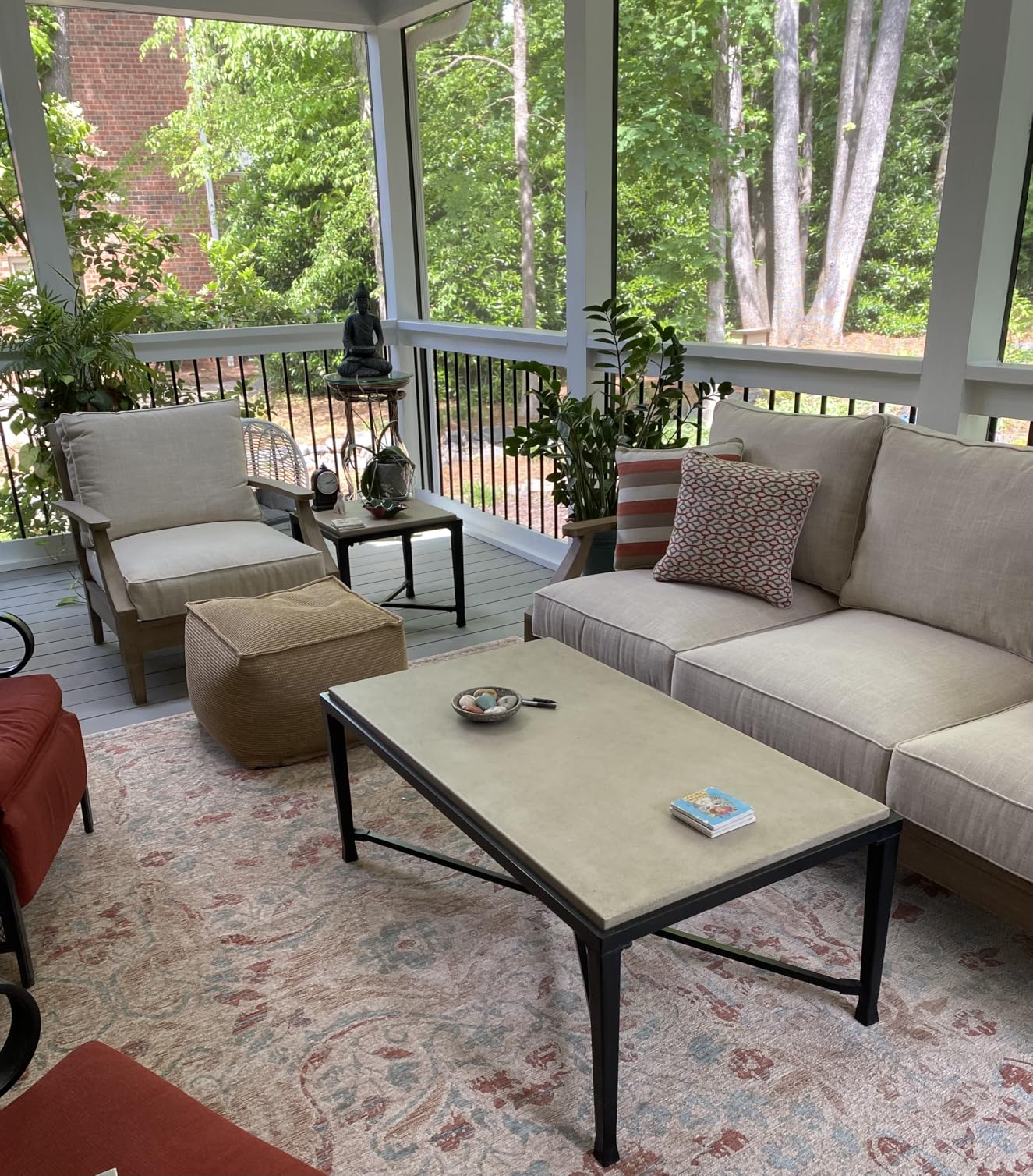 Signature Design by Ashley Clare View Coastal Outdoor Loveseat, Cushioned with Nuvella Fabric, Protective Finish, Eucalyptus Wood, 55.5