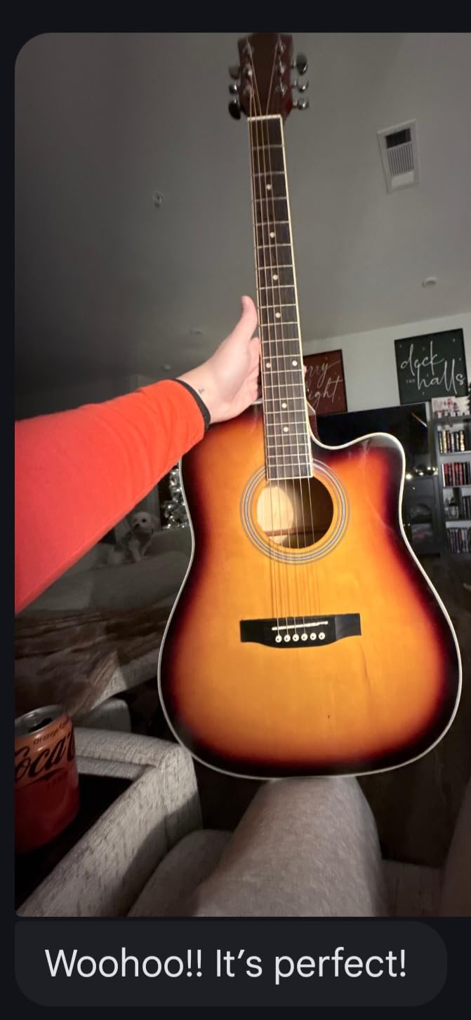 Best Choice Products 41in Beginner Acoustic Guitar Full Size All Wood Cutaway Guitar Starter Set w/Case, Strap, Capo, Strings, Picks - Sunburst customer photo 2