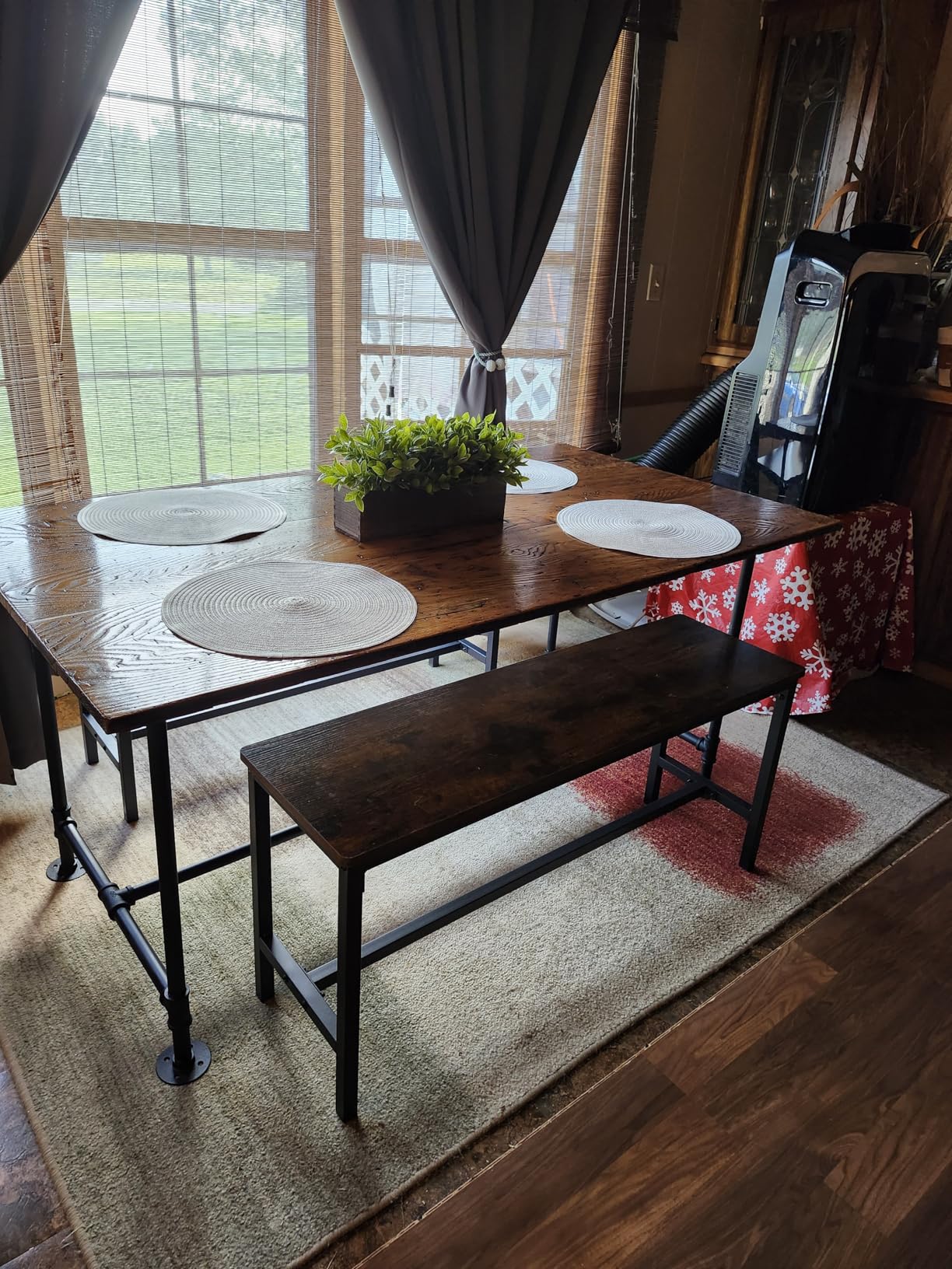 VASAGLE Dining Bench, Pair of 2, Industrial Style, Steel Frame, for Kitchen, Living Room, Rustic Brown + Black customer photo 2