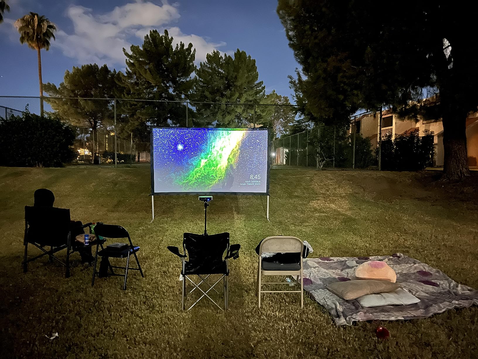 Projector Screen Outdoor, JWSIT 120 inch Outdoor Movie Screen-Upgraded 3 Layers PVC 16:9 Projector Screen, Portable Video Projection Screen with Carrying Bag for Home Theater Backyard customer photo 2