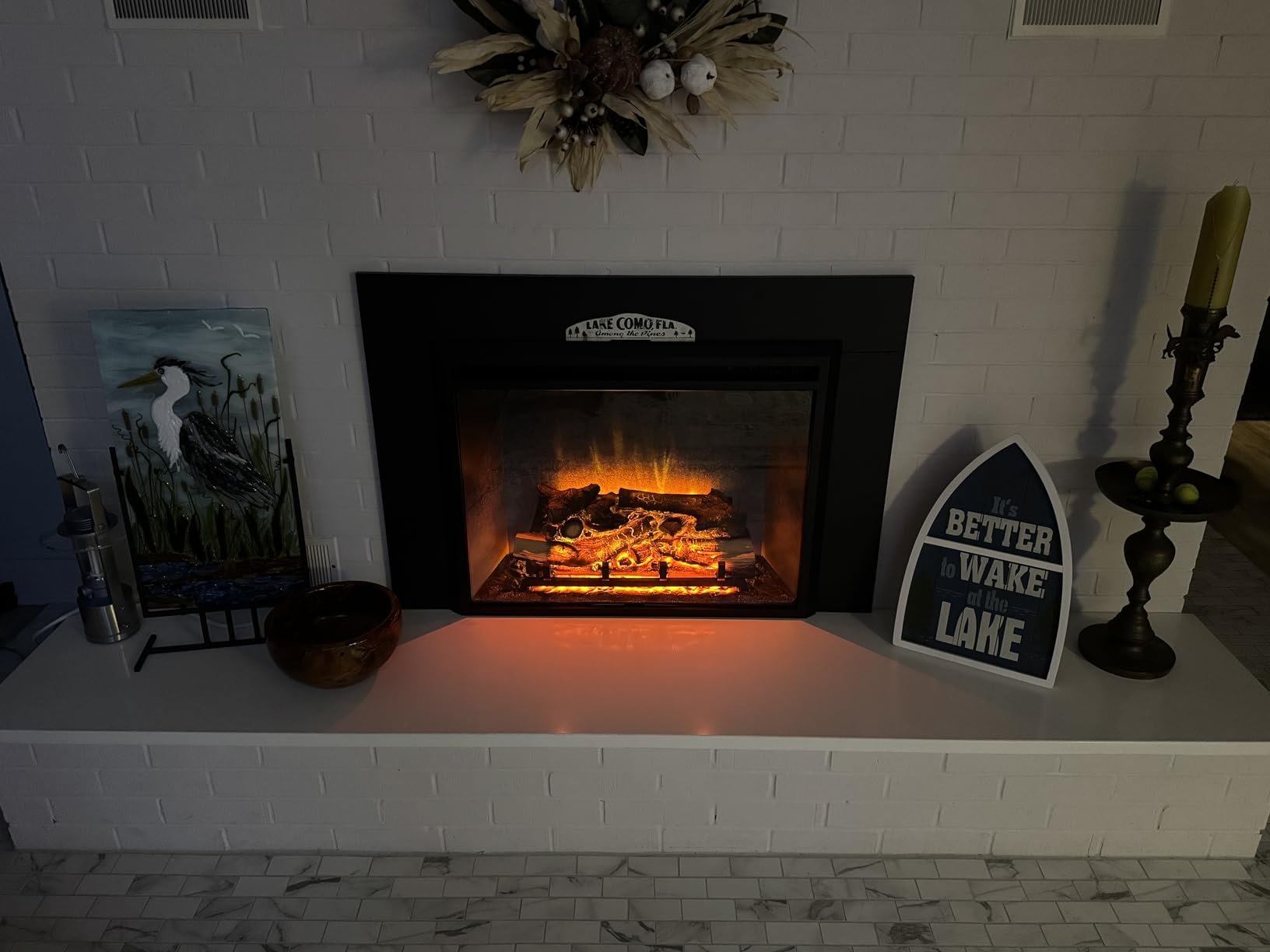 RICHFLAME Gavin 33 Inches Electric Fireplace Insert with Log Speaker, Designed for Stud, Wood Burning Opening, Cabinet & Wood Mantel, Remote Control, 750/1500W, Black customer photo 1