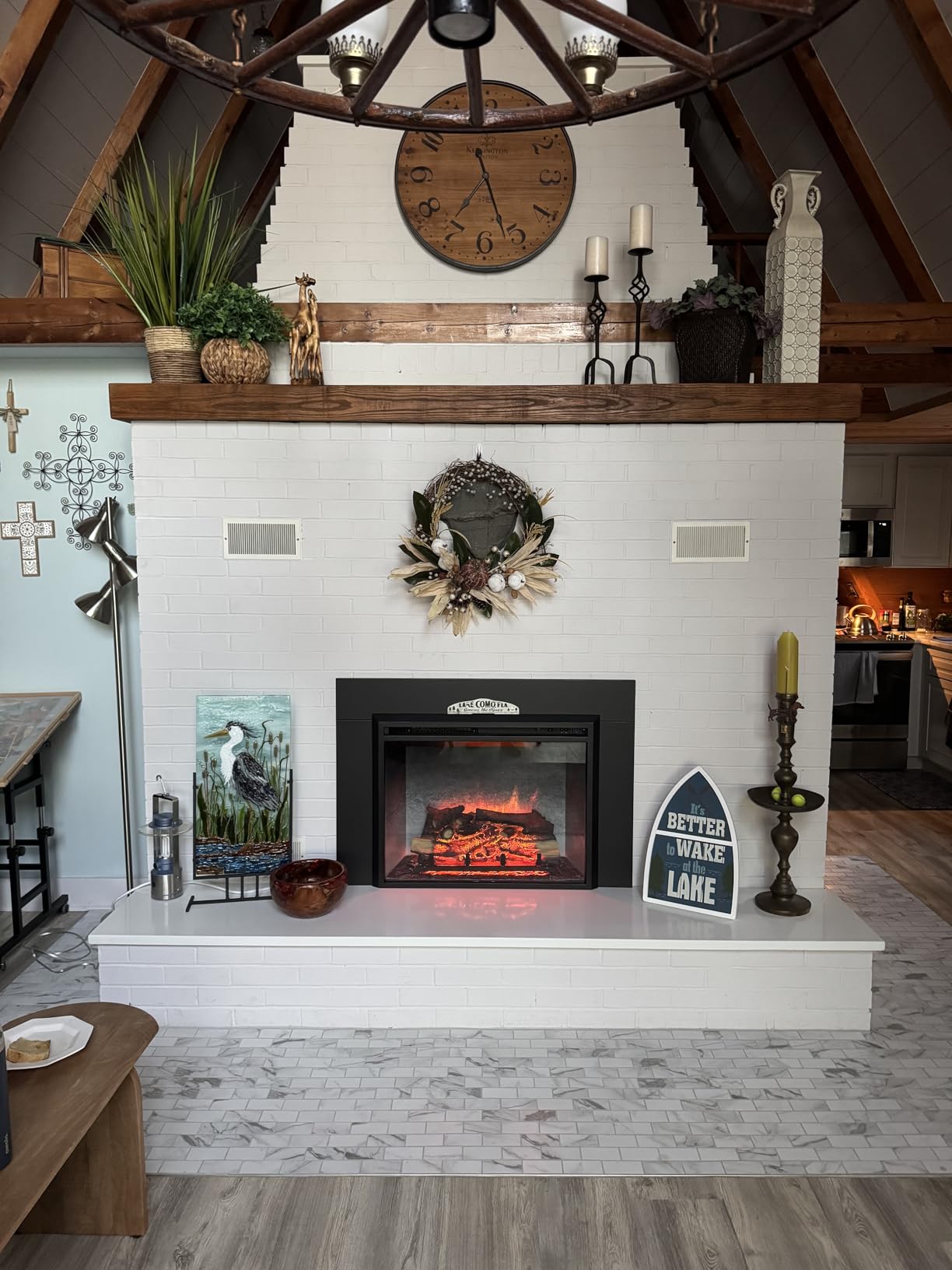 RICHFLAME Gavin 33 Inches Electric Fireplace Insert with Log Speaker, Designed for Stud, Wood Burning Opening, Cabinet & Wood Mantel, Remote Control, 750/1500W, Black customer photo 2