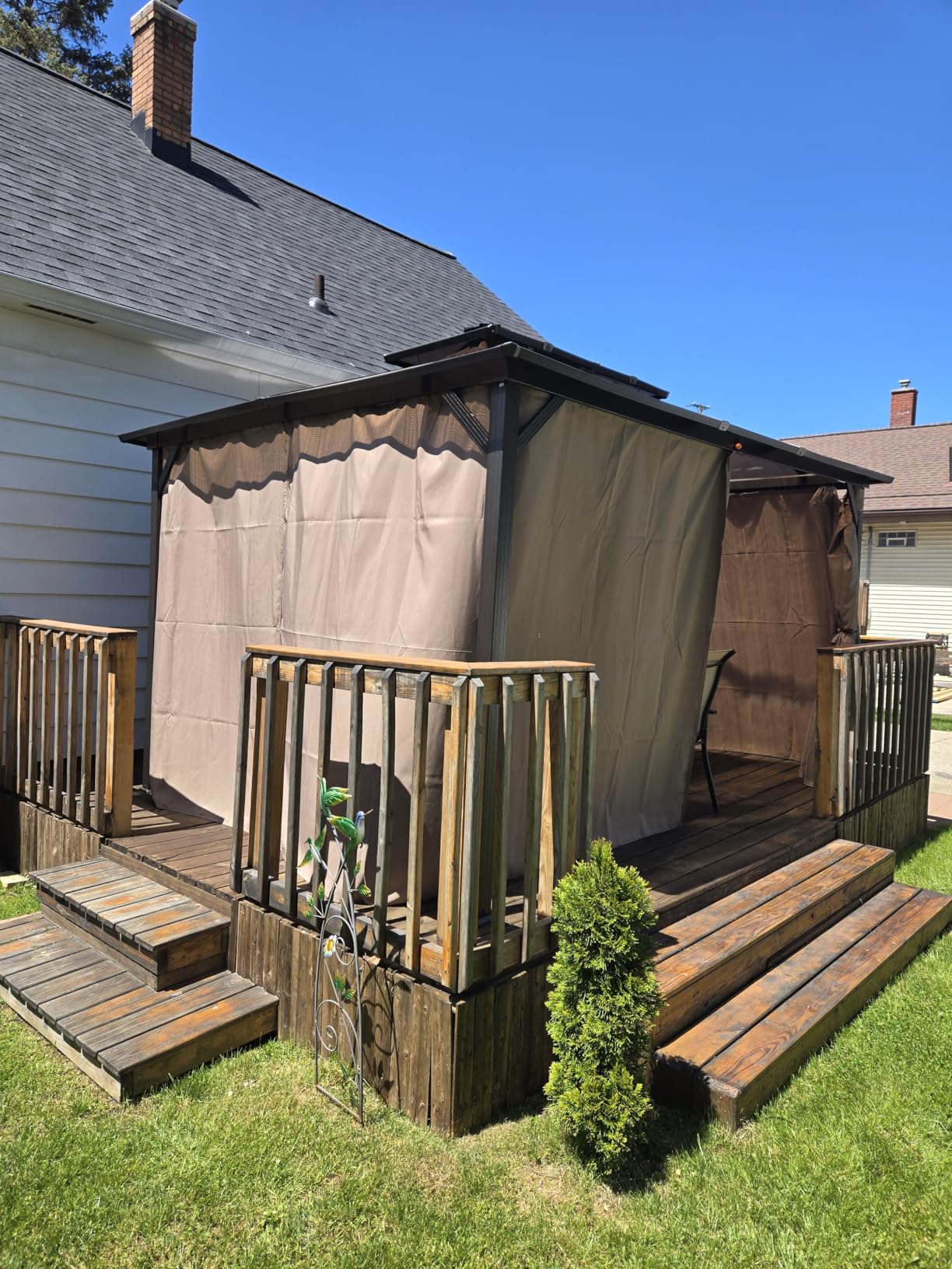YOLENY 10'x13' Hardtop Gazebo, Outdoor Polycarbonate Double Roof Canopy, Aluminum Frame Permanent Pavilion with Curtains and Netting, Sunshade for Garden, Lawns, Patio customer photo 2