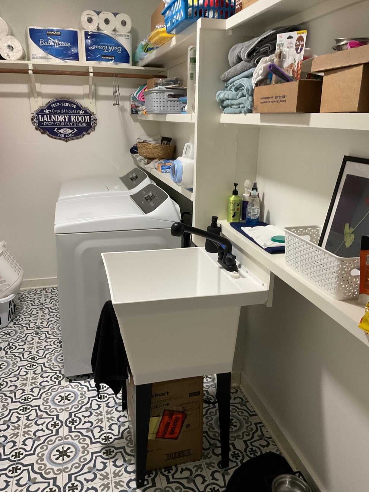 19 Gallon Utility Sink Laundry Tub by JS Jackson Supplies with Adjustable Metal Legs, Ideal for Laundry room, Basement, or Garage Workshop. Heavy Duty Shop Sink. No Faucet Included (White) customer photo 2