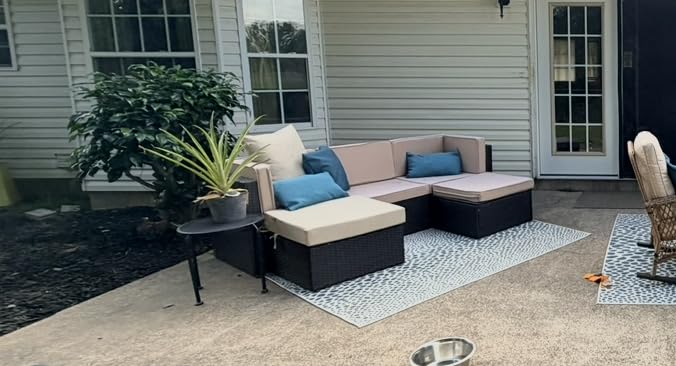Vongrasig 5 Piece Patio Furniture Sets, Outdoor Patio Set Sectional Sofa, All-Weather PE Rattan Outdoor Couch with Ottoman, Glass Table customer photo 1