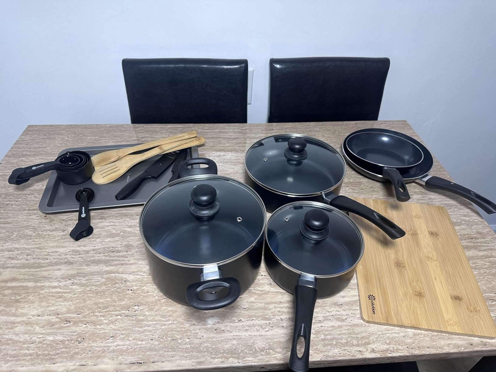 Ecolution Easy Clean Ceramic Nonstick Cookware Set, Dishwasher Safe Kitchen Pots and Pans Set, Comfort Grip Handle, Even Heating, and Ultimate Food Release, 26-Piece, Black customer photo 2