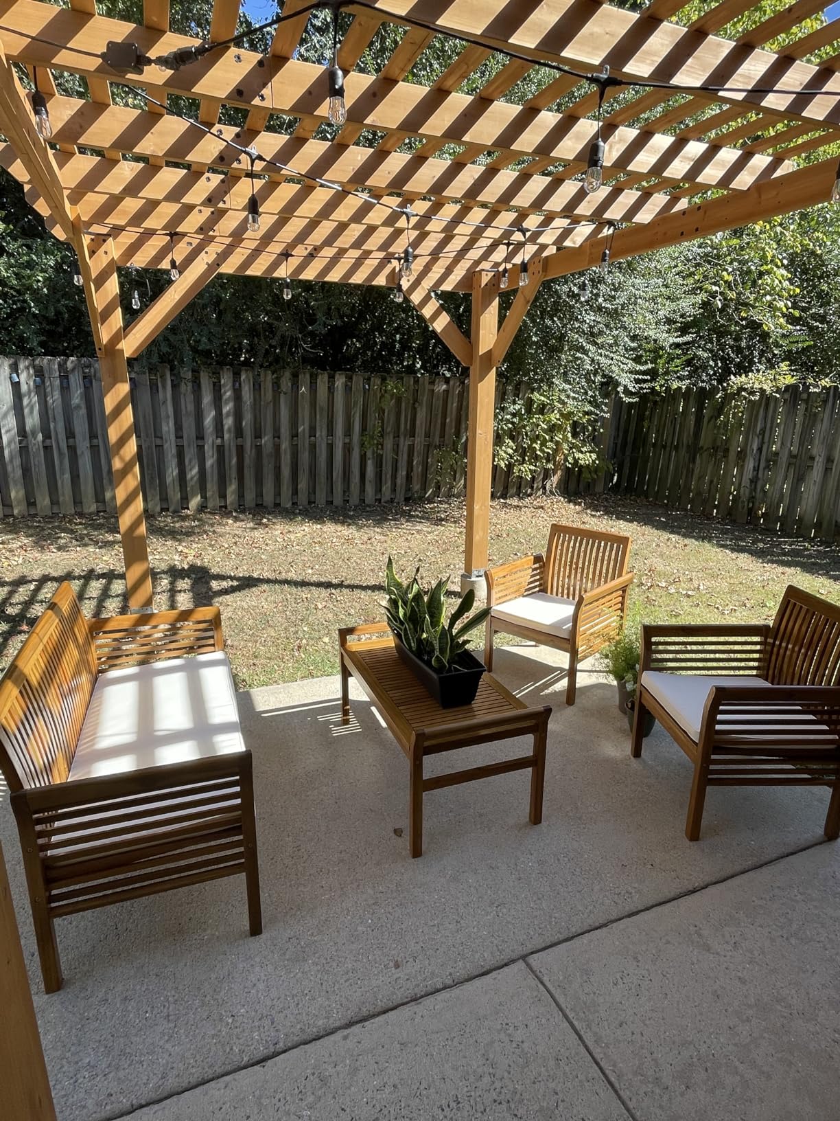 Tangkula 4 Piece Outdoor Acacia Wood Sofa Set with Water Resistant Cushions, Padded Patio Conversation Table Chair Set w/Coffee Table for Garden, Backyard, Poolside customer photo 1