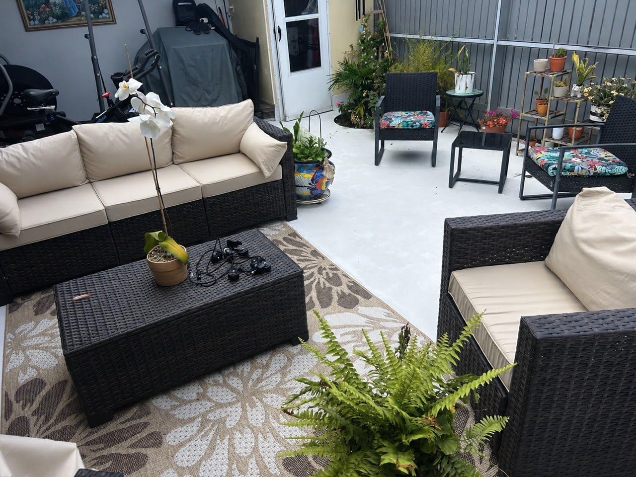 Greesum Patio Furniture 4 Pieces Conversation Sets Outdoor Wicker Rattan Chairs Garden Backyard Balcony Porch Poolside Loveseat with Soft Cushion and Glass Table customer photo 2