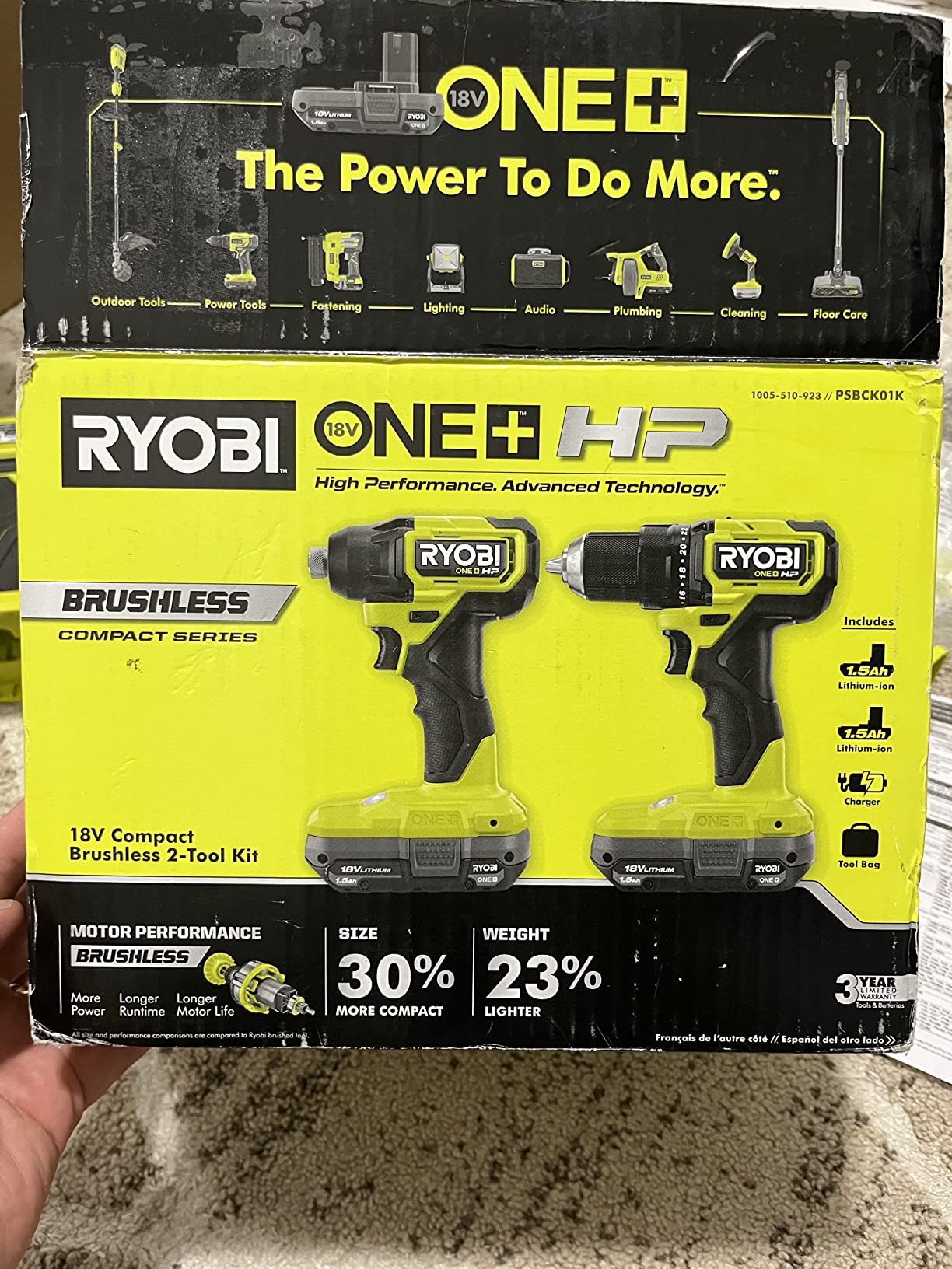 RYOBI ONE+ HP 18V Brushless Cordless Compact 1/2 in. Drill and Impact Driver Kit with (2) 1.5 Ah Batteries, Charger and Bag customer photo 1