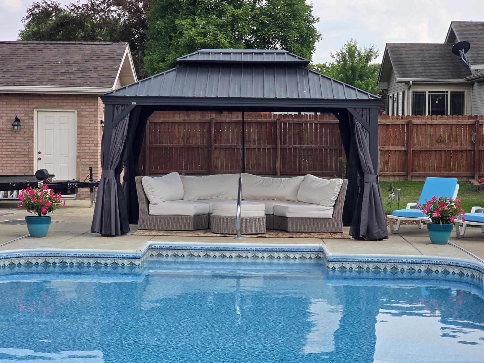 PURPLE LEAF 10' X 14' Permanent Hardtop Gazebo Aluminum Gazebo with Galvanized Steel Double Roof for Patio Lawn and Garden, Curtains and Netting Included, Grey customer photo 2