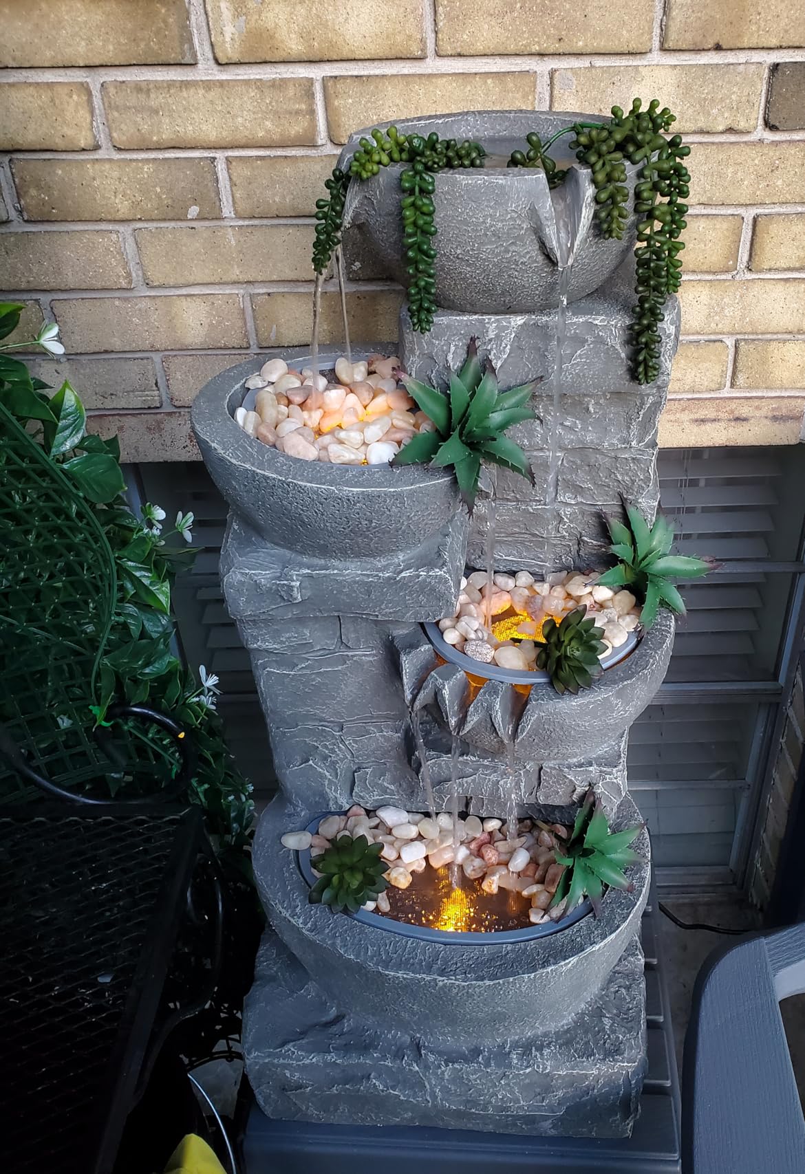 Teamson Home 28 in. Cascading Bowls and Stacked Stones LED Outdoor Water Fountain for Outdoor Living Spaces to Create a Calming Oasis in Gardens and Landscaping, on Patios, Balconies, Lawns, Brown customer photo 1
