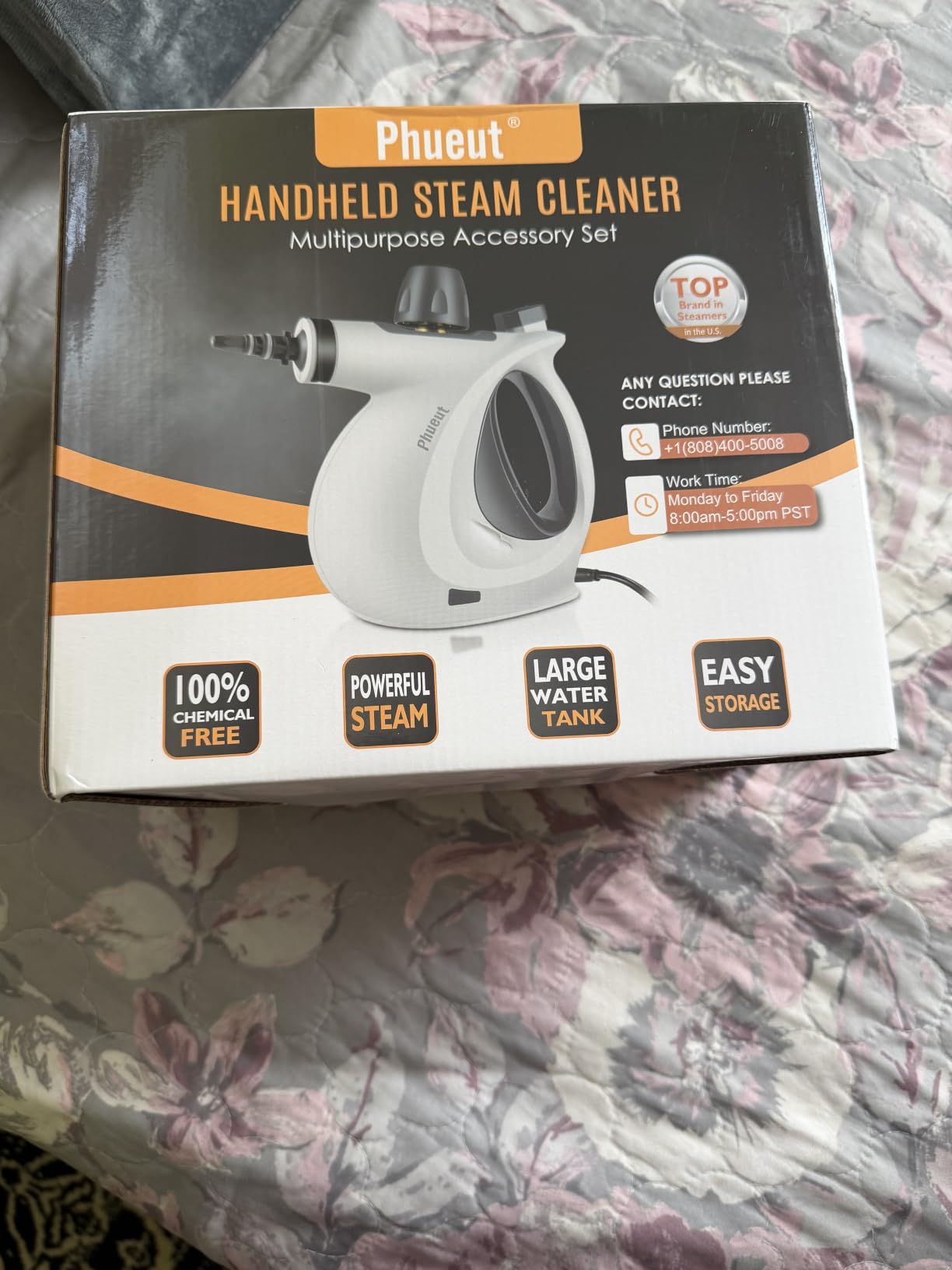 Phueut Pressurized Handheld Multi-Surface Natural Steam Cleaner with 12 pcs Accessories, Multi-Purpose Steamer for Home Use, Steamer for Cleaning Floor, Upholstery, Grout and Car (Grey) customer photo 1