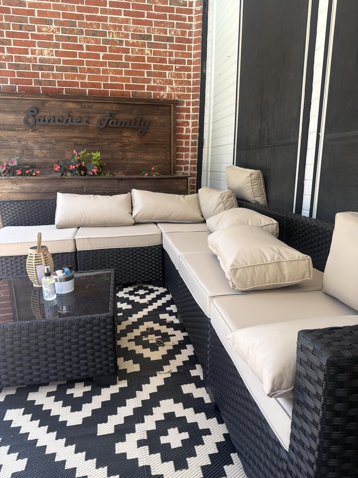 Lviden 7 Pieces Outdoor PE Wicker Furniture Set Patio Rattan Sectional Conversation Sofa Set with Khaki Cushions and Glass Top Table customer photo 1