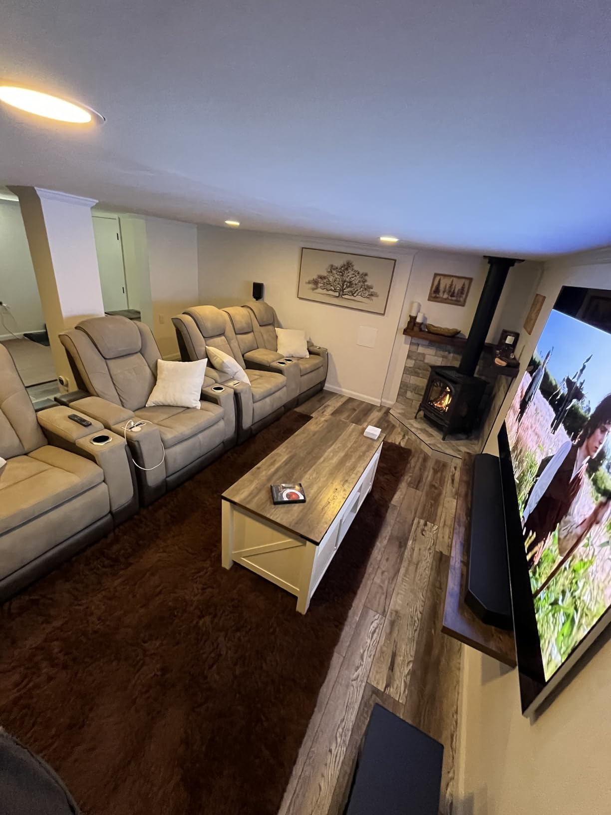 Signature Design by Ashley Next-Gen DuraPella Power Reclining Sofa - Wireless & USB Charging, Zero-Gravity, Adjustable Headrest, Water-Repellent Faux Leather, Drop-Down Table, Beige/Brown, 86