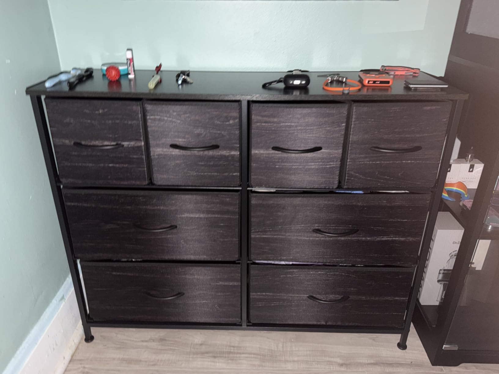 WLIVE Dresser for Bedroom with 8 Drawers, Wide Fabric Dresser for Storage and Organization, Bedroom Dressers, Chest of Drawers for Living Room, Closet, Hallway, Charcoal Black Wood Grain Print customer photo 1