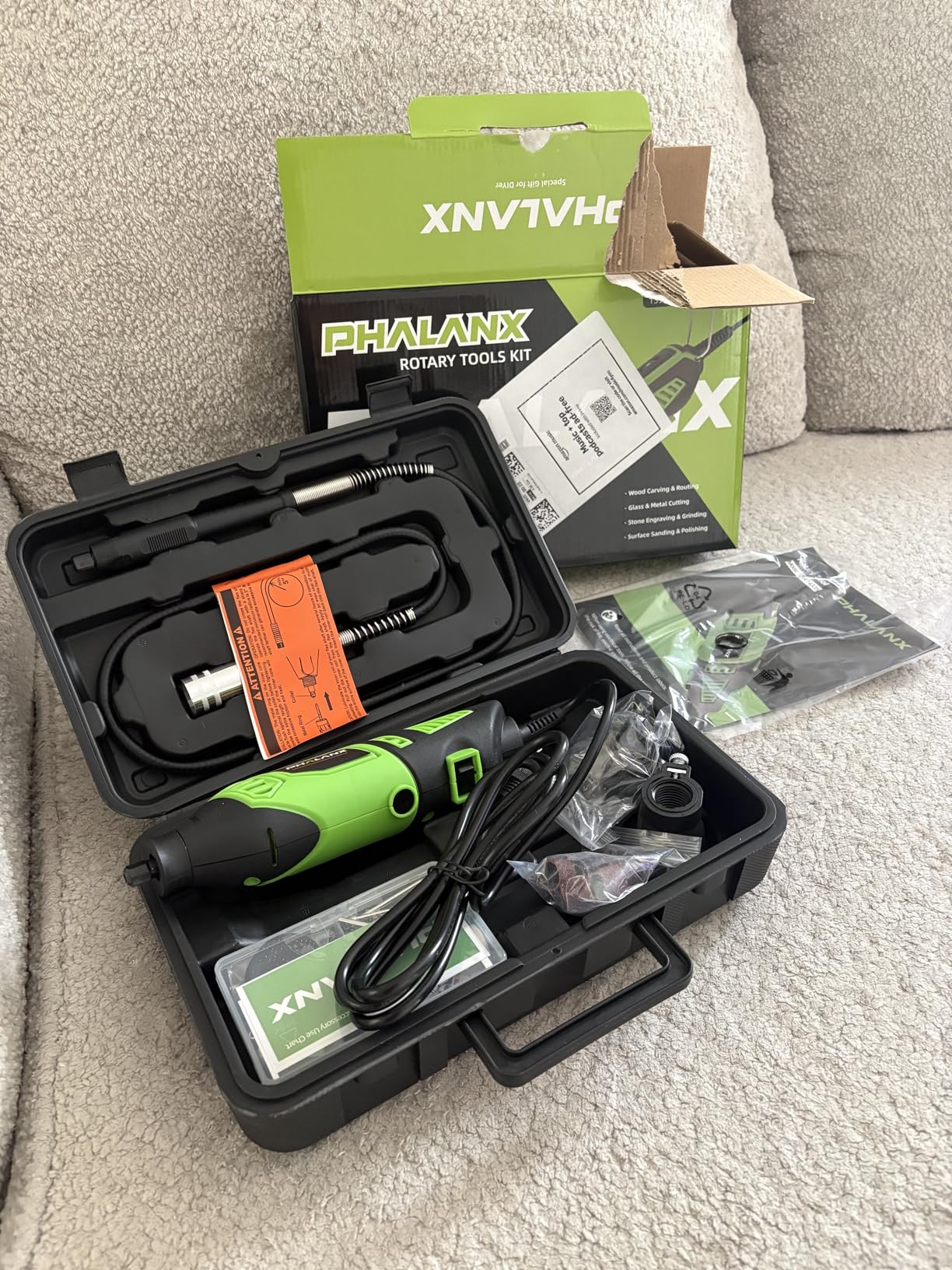 180W Rotary Tool Kit, 1.5-Amp PHALANX 6 Variable Speed with Flex Shaft, 8000-32000RPM Multi-Tool& 139pcs Accessories Kit, Power Multiuse Set Prefect for Crafting Projects and DIY Creations customer photo 1