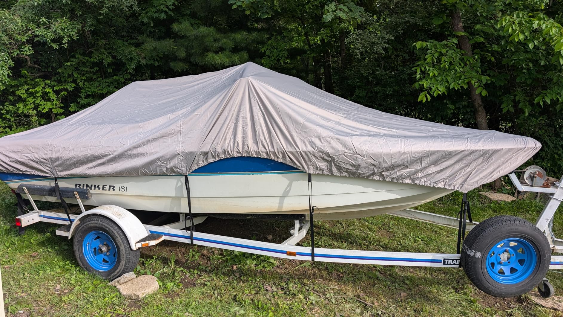 Heavy Duty 1200D PU Waterproof Boat Cover, 20'- 22' Trailerable Marine Grade Polyester Canvas, Fits 20-22ft V-Hull, Runabout, Fishing Boat, Tri-Hull, Pro-Style Bass Boat with Tightening Strap customer photo 2