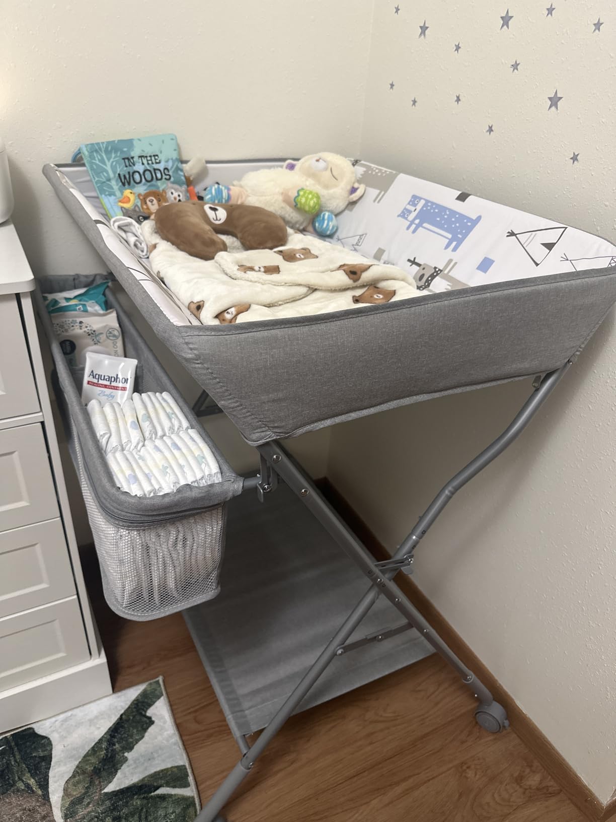 Baby Changing Table with Wheels, Maydolly Portable Adjustable Height Folding Diaper Station (Light Grey) customer photo 1