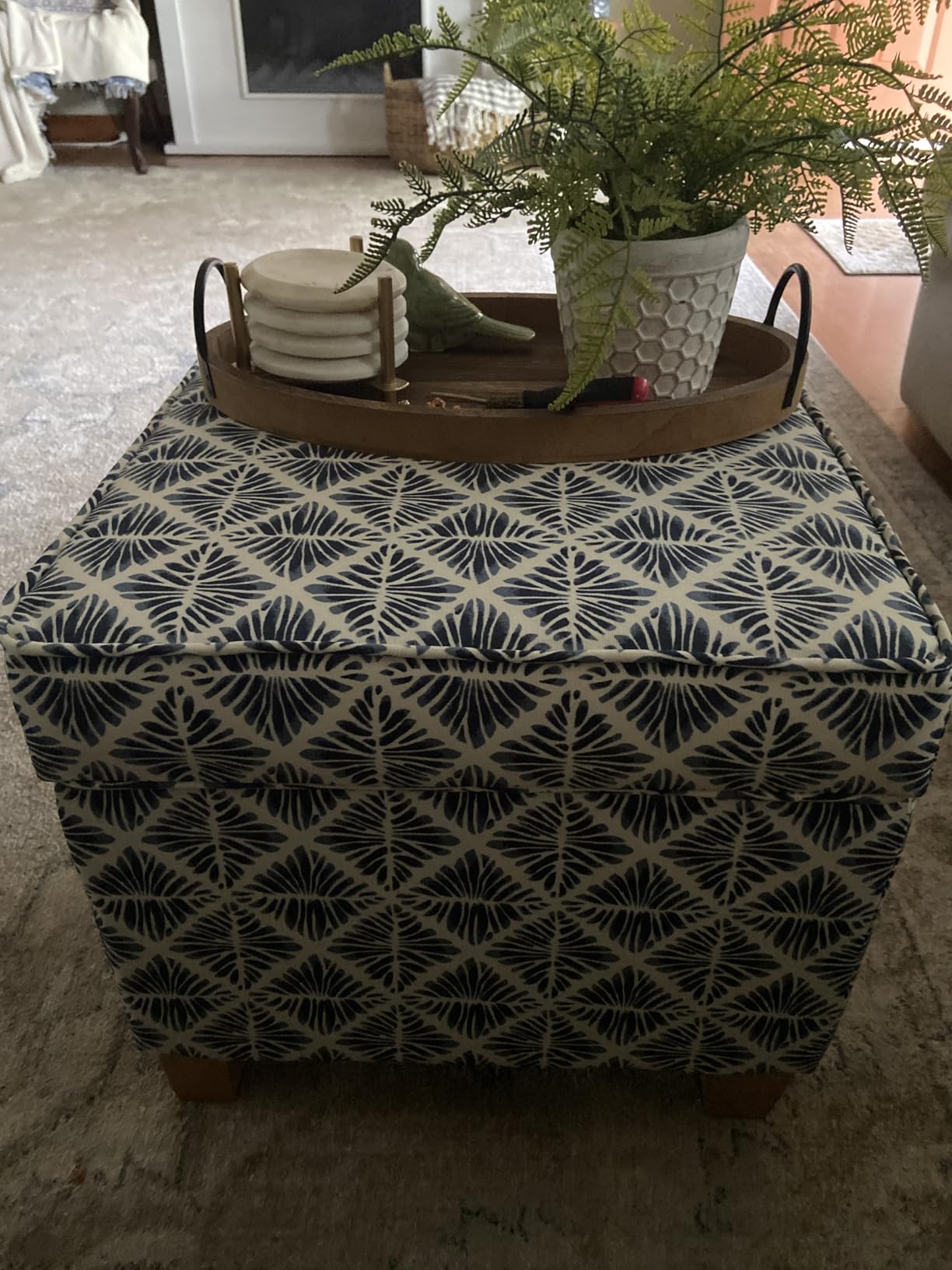 HomePop Square Tufted Storage Ottoman - Distressed Brown Faux Leather Small customer photo 2