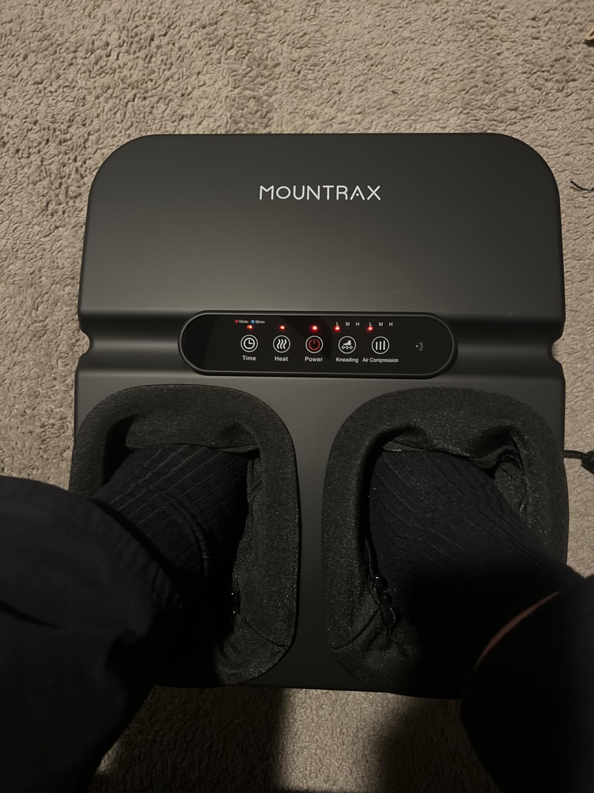 MOUNTRAX Foot Massager Machine with Heat, Foot Massager for Plantar Fasciitis, Neuropathy Pain, Shiatsu Foot Massager with Remote, Fits Feet Up to Men Size 12 (Black) customer photo 2