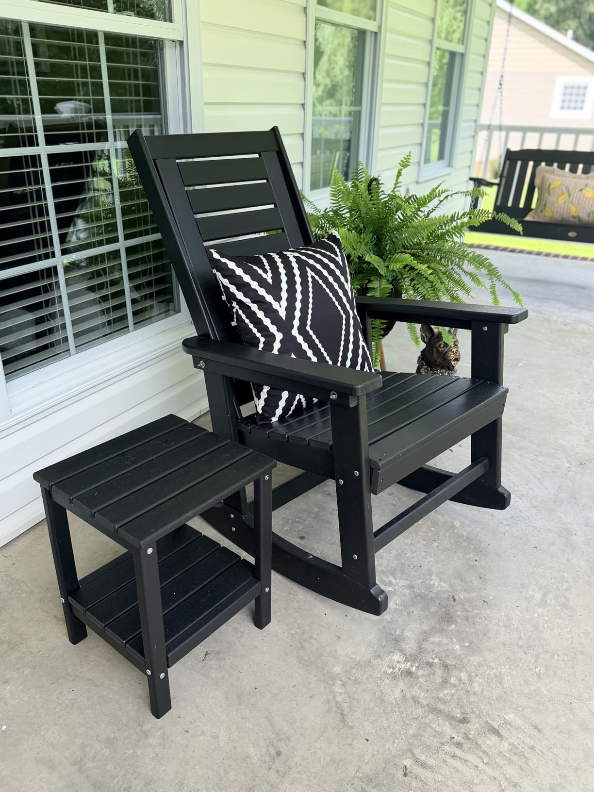 GREENVINES Outdoor Rocking Chairs | Set of 2 | Porch Rocker | HDPE Plastic | Black | Oversized Rockers | High Back | Big & Tall | Ladder Back | for Patio Outside Backyard Balcony customer photo 1