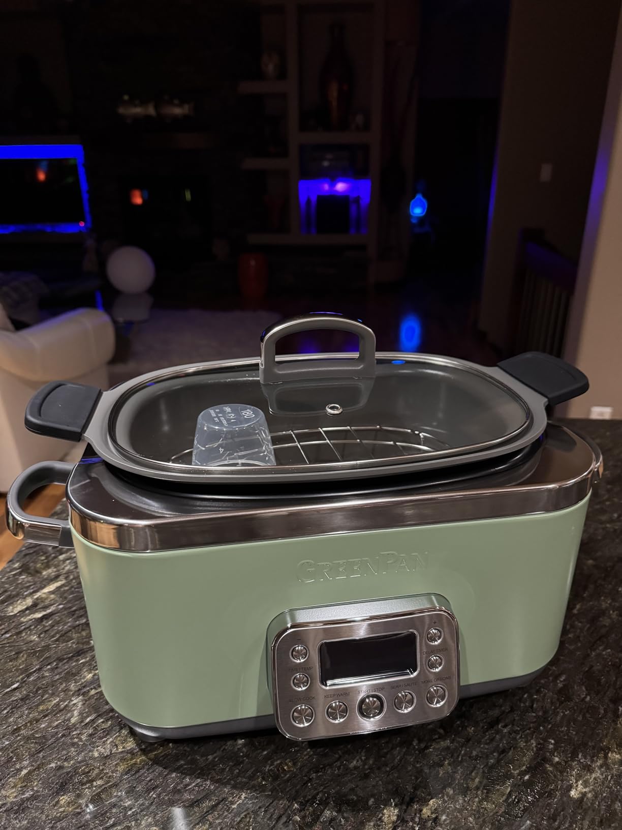 GreenPan Elite 14-in-1 Nonstick 6QT Electric Slow Cooker, PFAS-Free Ceramic Multi-Cooker, In-Pot Browning, Dishwasher Safe Lid & Removable Crock, Stainless Steel Steamer, Silicone Handles, Black customer photo 1