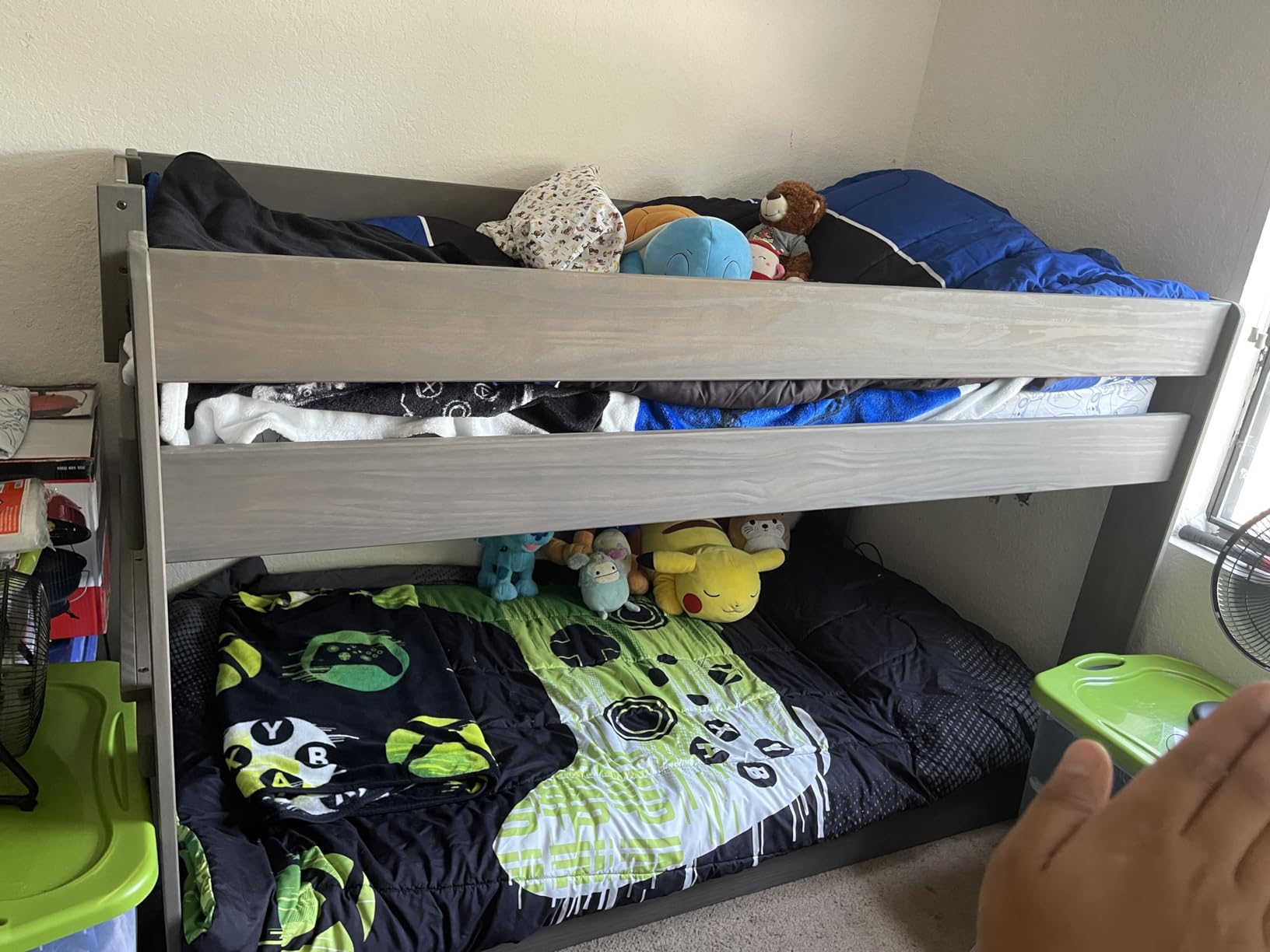 Max & Lily Modern Farmhouse Low Bunk Bed, Twin-Over-Twin Bed Frame For Kids, Driftwood customer photo 1