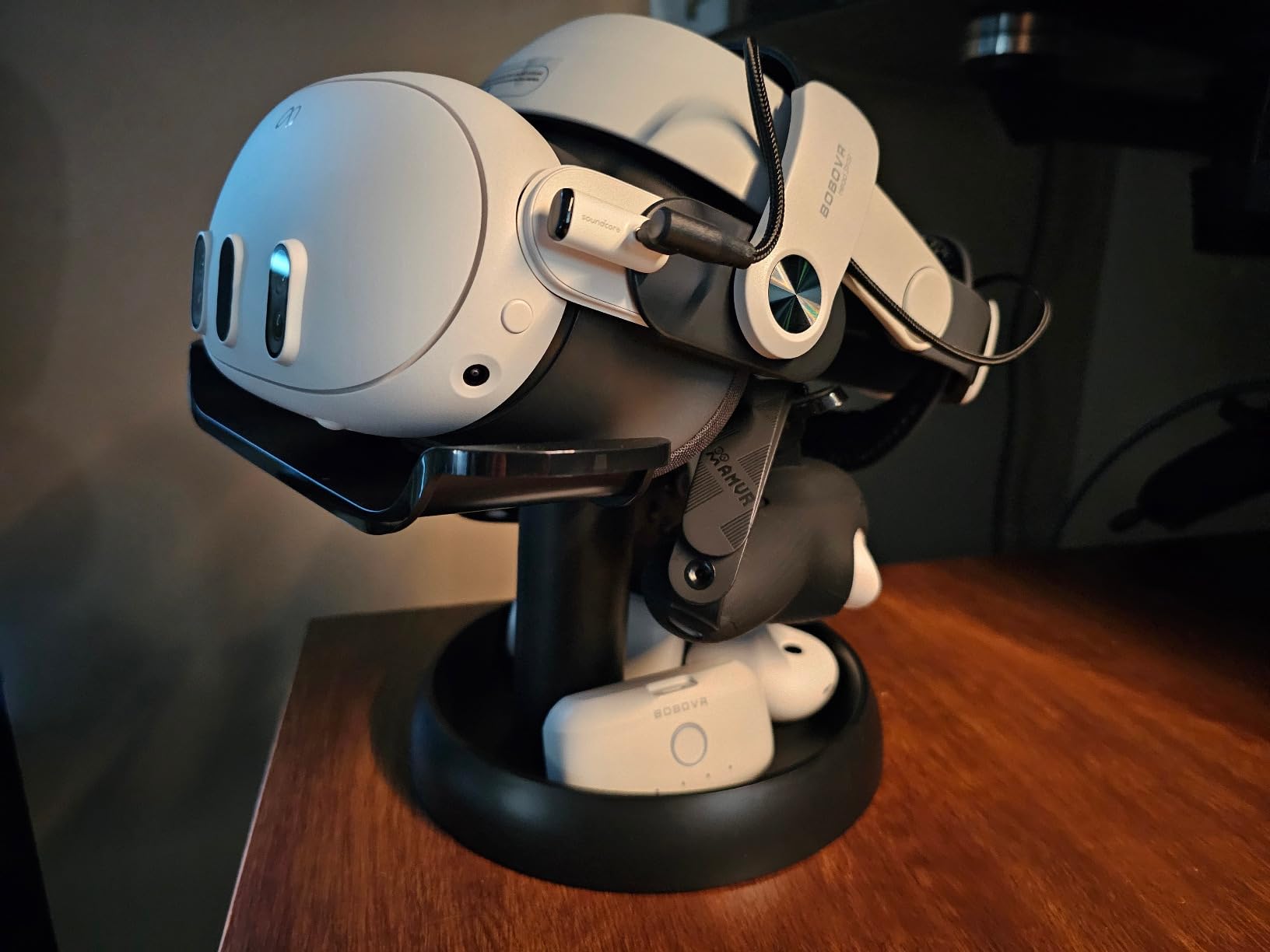 AMVR VR Headset Stand Holder Compatible with Quest 3s/Quest 3/Vision Pro/Quest 2/Pico 4/for PSVR 2 - Universal VR Headset Display Dock, Stable Bracket Storage Round Base, Mount Install Easy customer photo 1