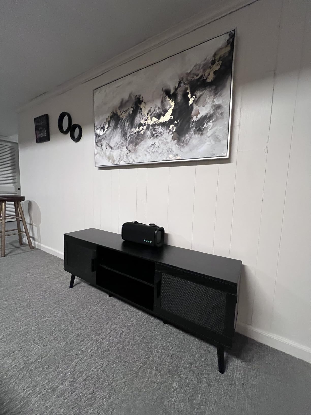 SUPERJARE Boho TV Stand for 65 Inch TV, Entertainment Center with Adjustable Shelf, Rattan TV Console with 2 Cabinets, Media Console, Solid Wood Feet, 4 Cord Holes, for Living Room - Natural customer photo 2