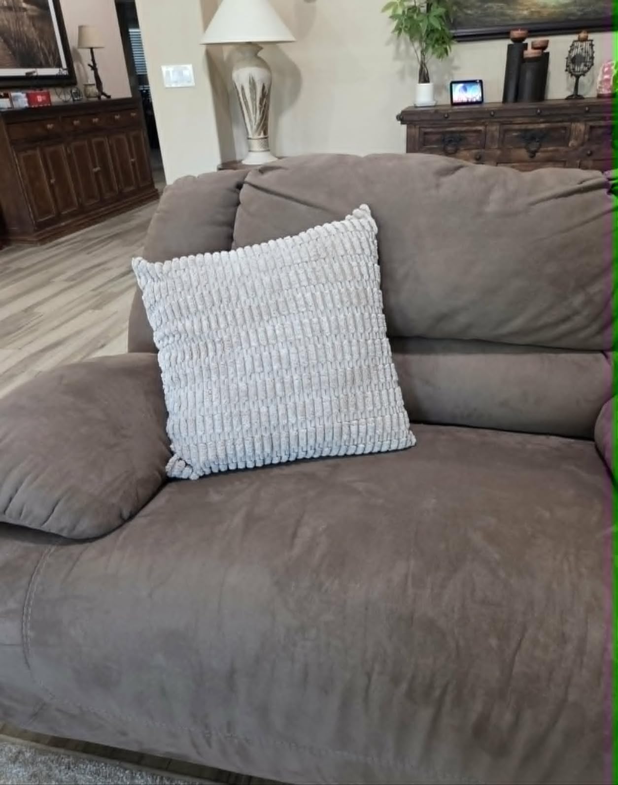MIULEE Pack of 2 Corduroy Decorative Throw Pillow Covers 18x18 Inch Soft Boho Striped Pillow Covers Modern Farmhouse Home Decor for Sofa Living Room Couch Bed Cream White customer photo 2