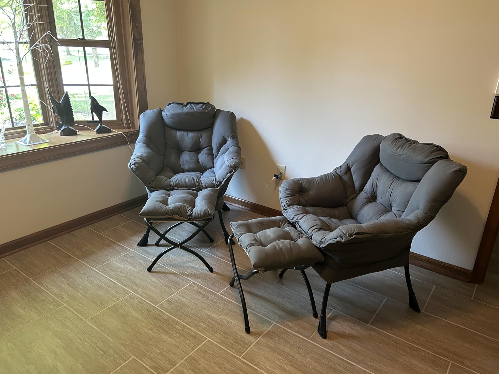 Tiita Modern Large Accent Chair with Ottoman, Comfy Leisure Sofa Armchair with Footrest, Reading Chair for Bedroom, Living Room, Dorm Rooms, Garden, Dark Grey customer photo 2