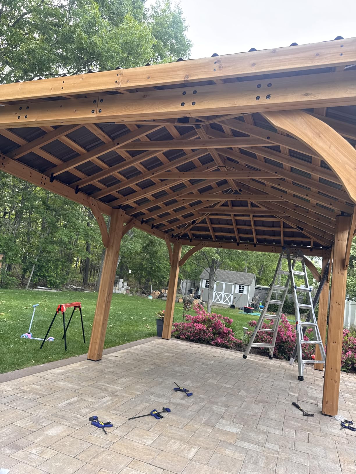 Backyard Discovery Barrington 12' x 10' Cedar Wood Outdoor Gazebo Pavilion with Hardtop Galvanized Steel Hip Roof, Snow Support, Wind Resistance, PowerPort customer photo 1