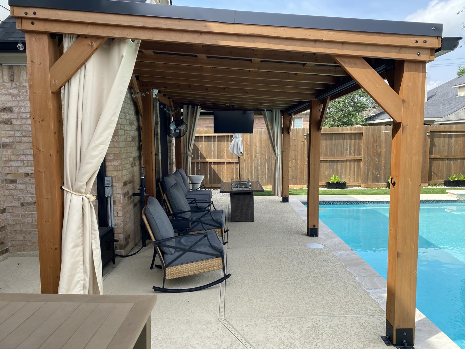 Backyard Discovery Arcadia 12' x 9.5' Cedar Wood Outdoor Gazebo Pavilion with Hardtop Galvanized Steel Slope Roof, Snow Support, Wind Resistance, PowerPort customer photo 1
