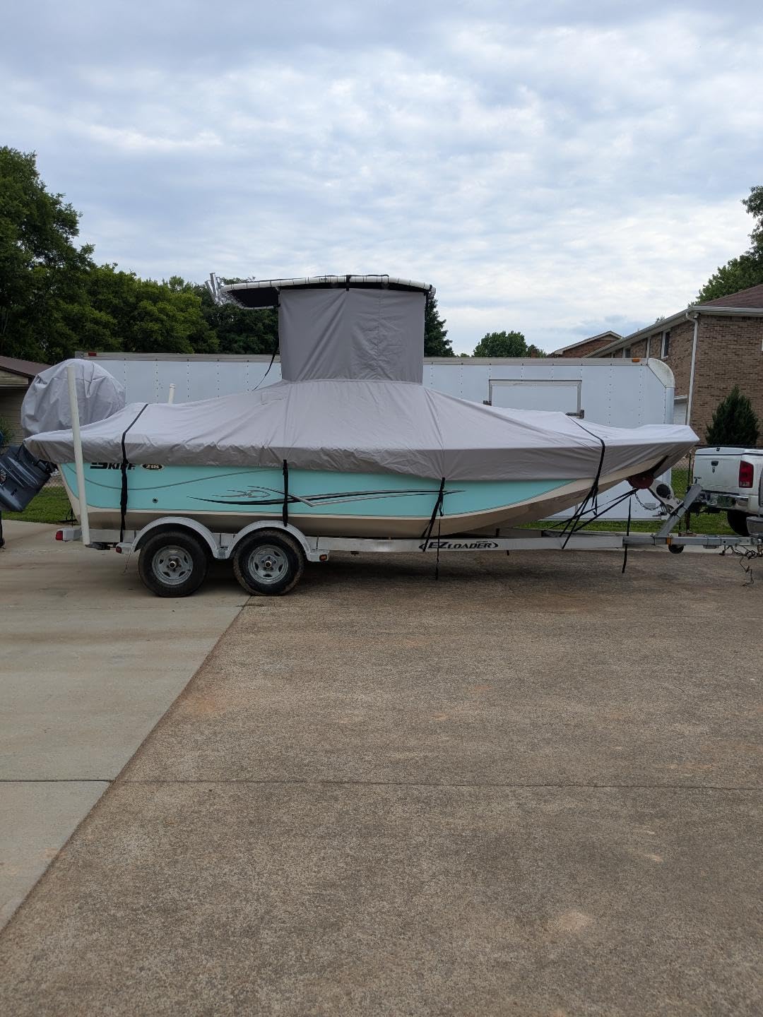 RVMasking Upgraded 1200D T-Top Boat Cover 100% Waterproof Heavy Duty Tear-Resistant Polyester with Motor Cover for Center Console Boat with T TOP Roof, 20'-22' Long Beam Width up to 106