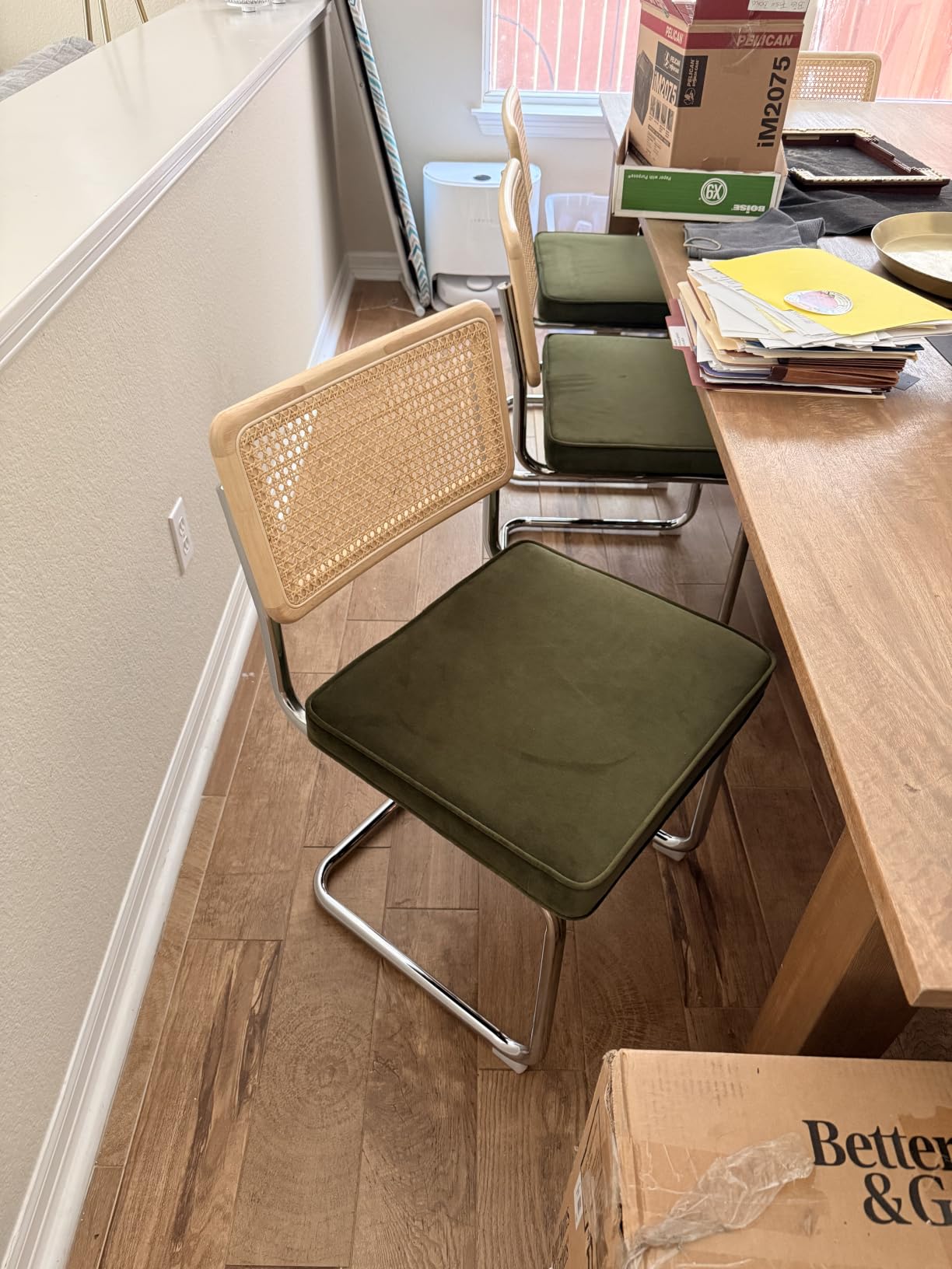 Zesthouse Natural Rattan Dining Chairs Set of 2, Mid Century Modern Dining Room Chairs with Chrome Leg, Faux Leather Kitchen Chair with Solid Wood Back & Cane Mesh, Breuer Cesca Design Inspired, Brown customer photo 1