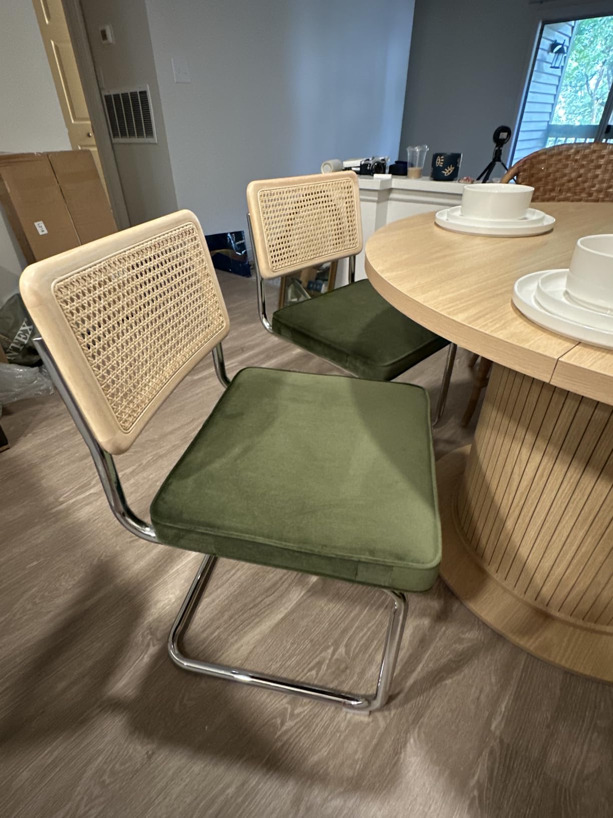 Zesthouse Natural Rattan Dining Chairs Set of 2, Mid Century Modern Dining Room Chairs with Chrome Leg, Faux Leather Kitchen Chair with Solid Wood Back & Cane Mesh, Breuer Cesca Design Inspired, Brown customer photo 2