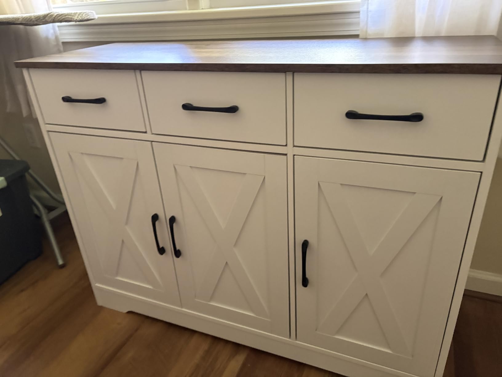 HOSTACK Modern Farmhouse Sideboard Buffet Cabinet, Barn Doors Buffet Storage Cabinet with Drawers and Shelves, Wood Coffee Bar with Storage for Kitchen, Dining Room, Living Room, White customer photo 1