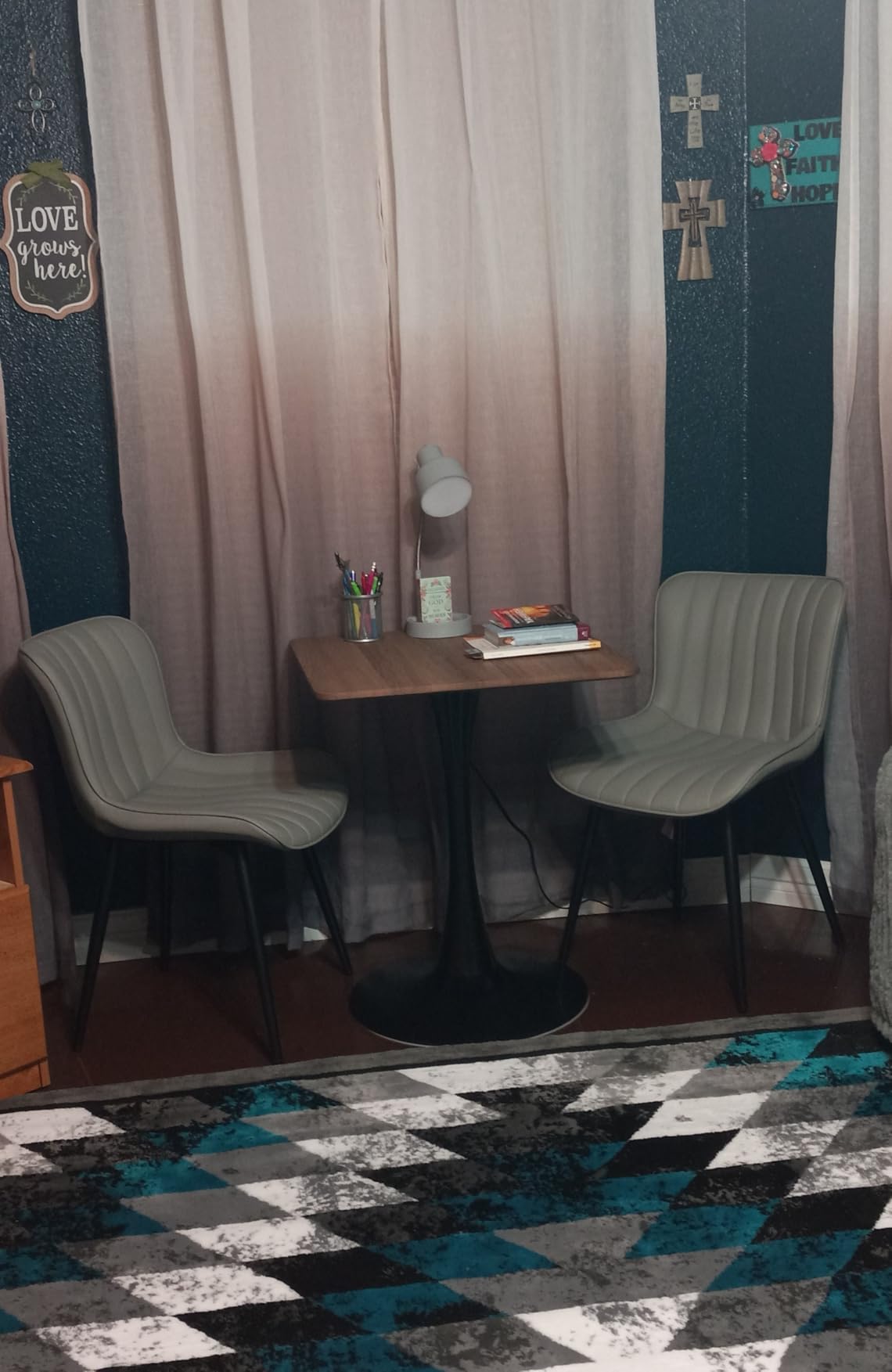 YOUNUOKE Mid-Century Modern Dining Chairs Set of 2, Olive Green Faux Leather Upholstered Accent Chairs with Black Metal Legs, Armless Side Chair customer photo 1