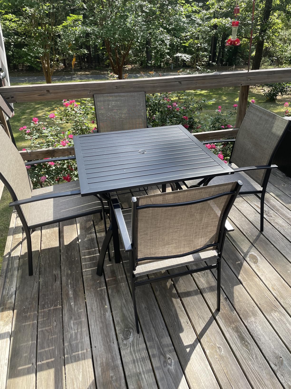 SUNSHINE VALLEY 5 Piece Patio Dining Set for 4, 42 x 42 inch Round Metal Table with Umbrella Hole and 4 Brown Chairs, Outdoor Table and Chairs Set for Lawn Backyard and Deck customer photo 1