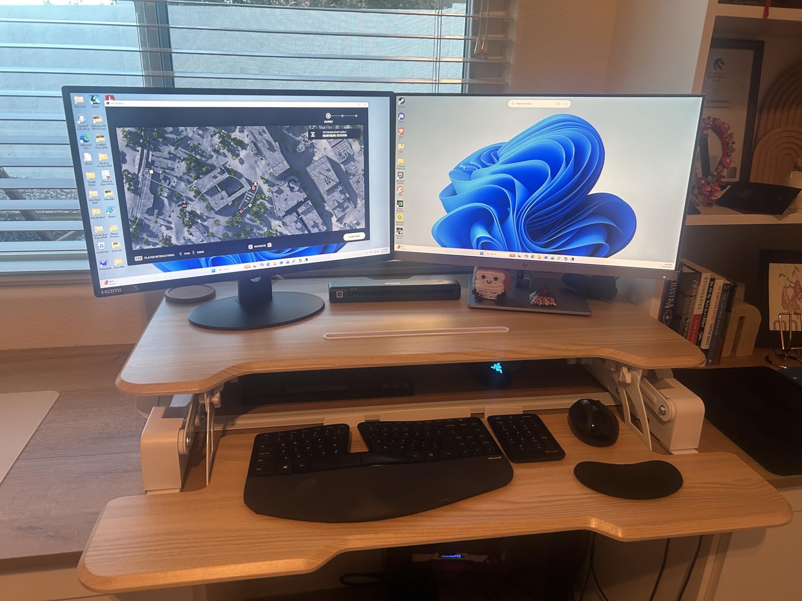 Mount-It! Large 38 Inch Standing Desk Converter, Sit Stand Desk Riser for Dual Monitors with Keyboard Tray, Height Adjustable Desktop Workstation, Easy Lift Gas Spring, Rustic Walnut Brown customer photo 1
