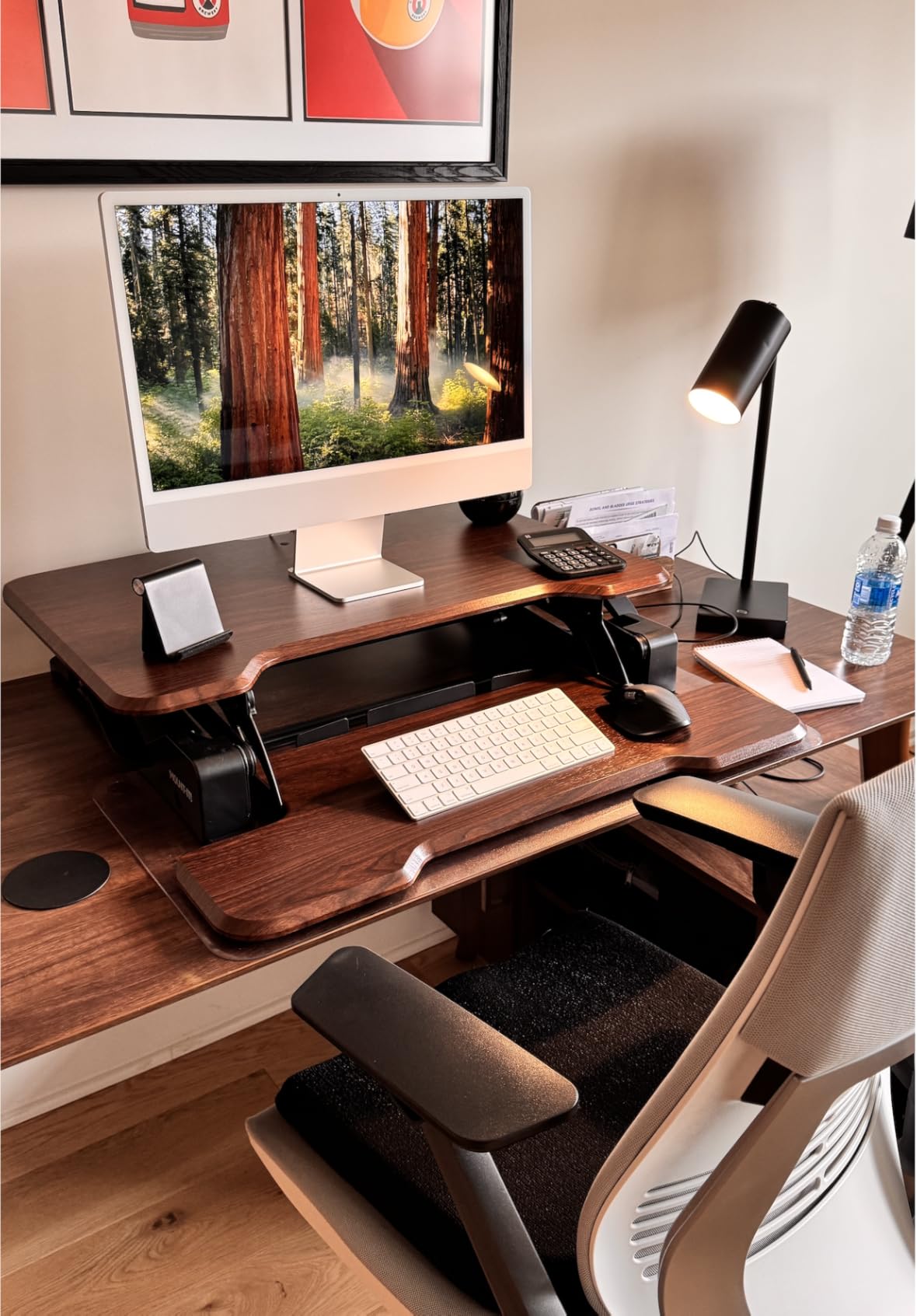 Mount-It! Large 38 Inch Standing Desk Converter, Sit Stand Desk Riser for Dual Monitors with Keyboard Tray, Height Adjustable Desktop Workstation, Easy Lift Gas Spring, Rustic Walnut Brown customer photo 2