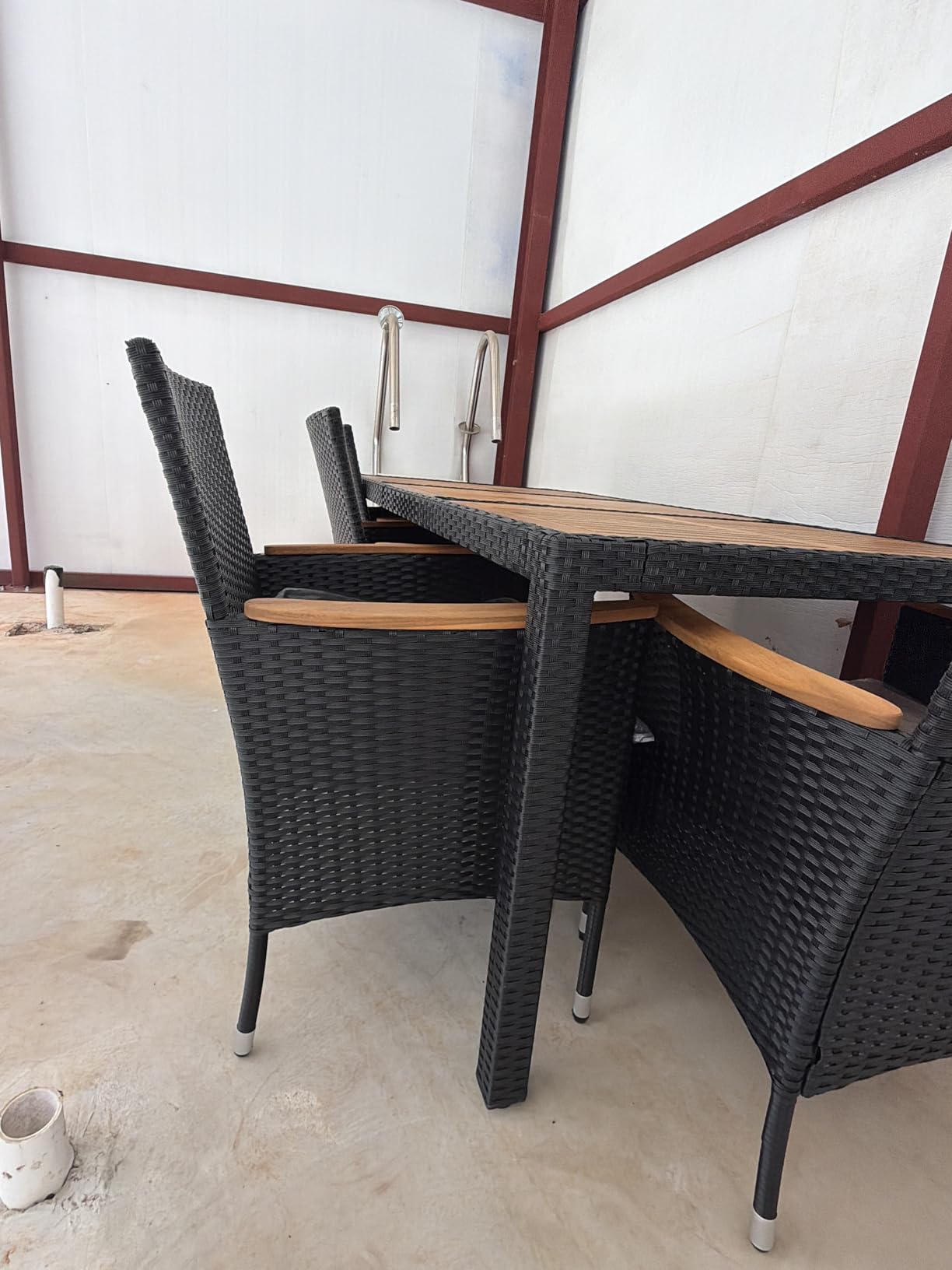 Devoko Outdoor Patio Dining Sets 9 Pieces Wicker Outdoor Dining Table and Chairs Set with Acacia Wood Table Top and Widened Armrests for Backyard, Garden, Deck (Black) customer photo 1