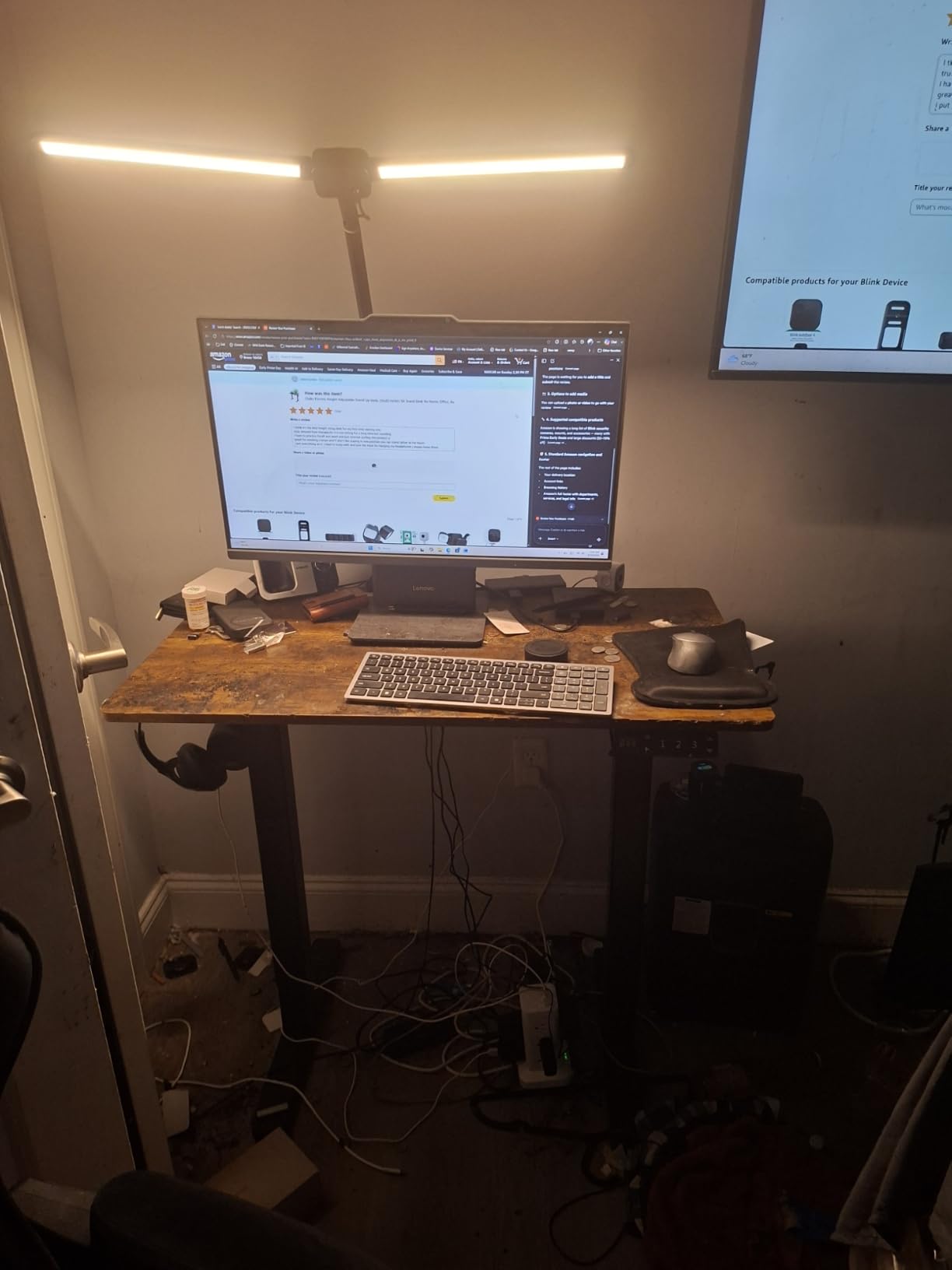 Claiks Electric Standing Desk, Adjustable Height Stand up Desk, 55x24 Inches Sit Stand Home Office Desk with Splice Board, Black Frame/Rustic Brown Top customer photo 1