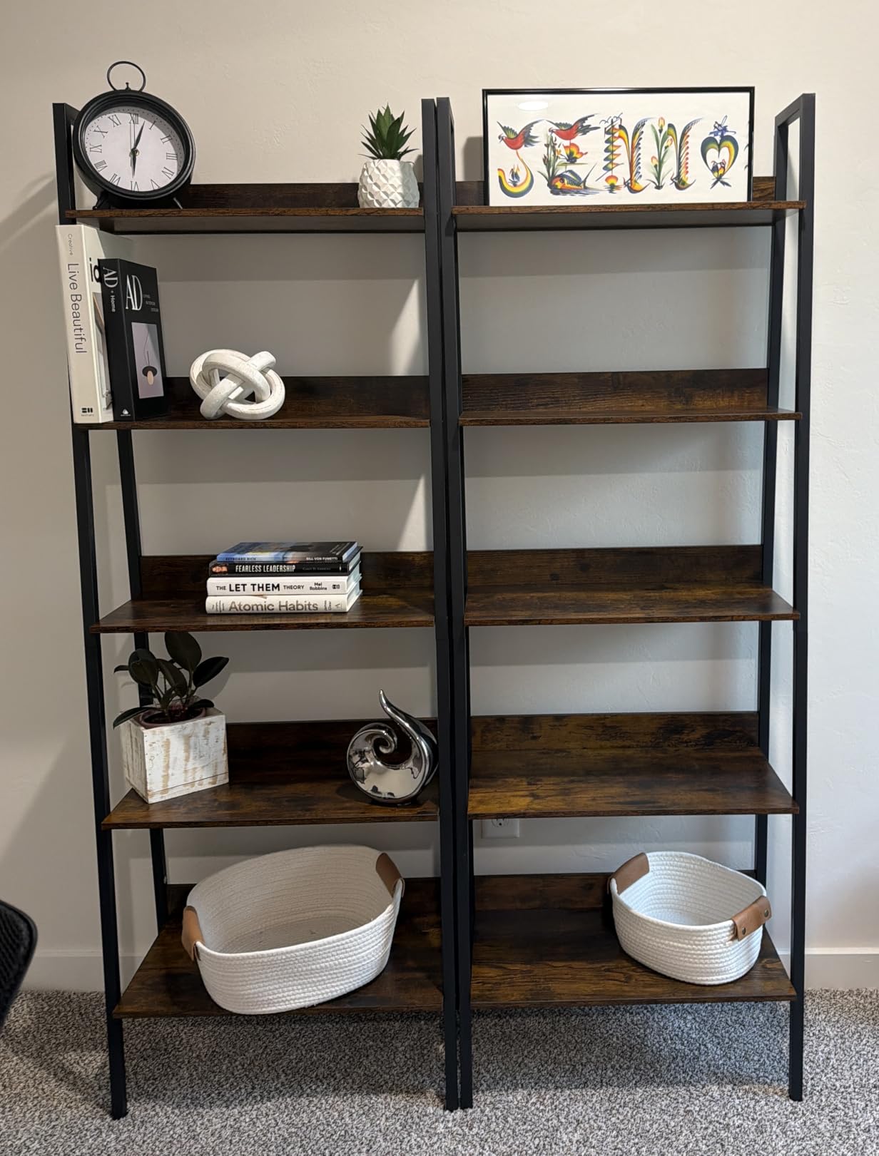 VASAGLE BARNET Collection - Ladder Shelf, Bookshelf, Storage Rack, Modern Bookcase for Living Room Home Office Kitchen, Steel Frame, 5-Tier, 22-Inch Wide, Ebony Black and Ink Black customer photo 1