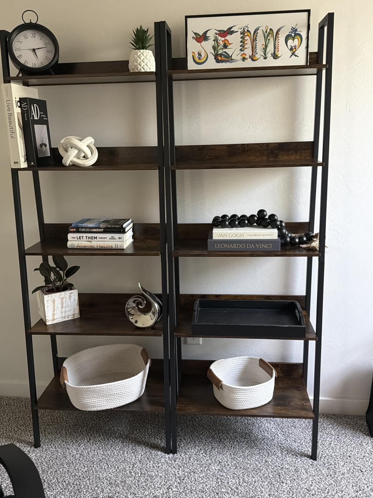 VASAGLE BARNET Collection - Ladder Shelf, Bookshelf, Storage Rack, Modern Bookcase for Living Room Home Office Kitchen, Steel Frame, 5-Tier, 22-Inch Wide, Ebony Black and Ink Black customer photo 2