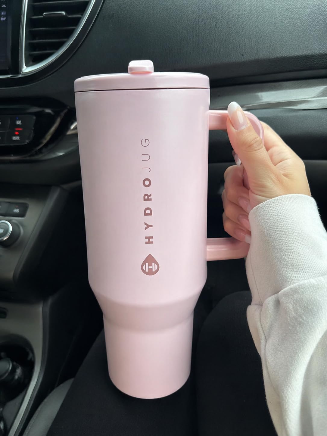 HydroJug Traveler - 40 oz Water Bottle with Handle & Flip Straw - Fits in Cup Holder, Leak Resistant Tumbler - Reusable Insulated Stainless Steel & Rubber Base - Sage customer photo 2
