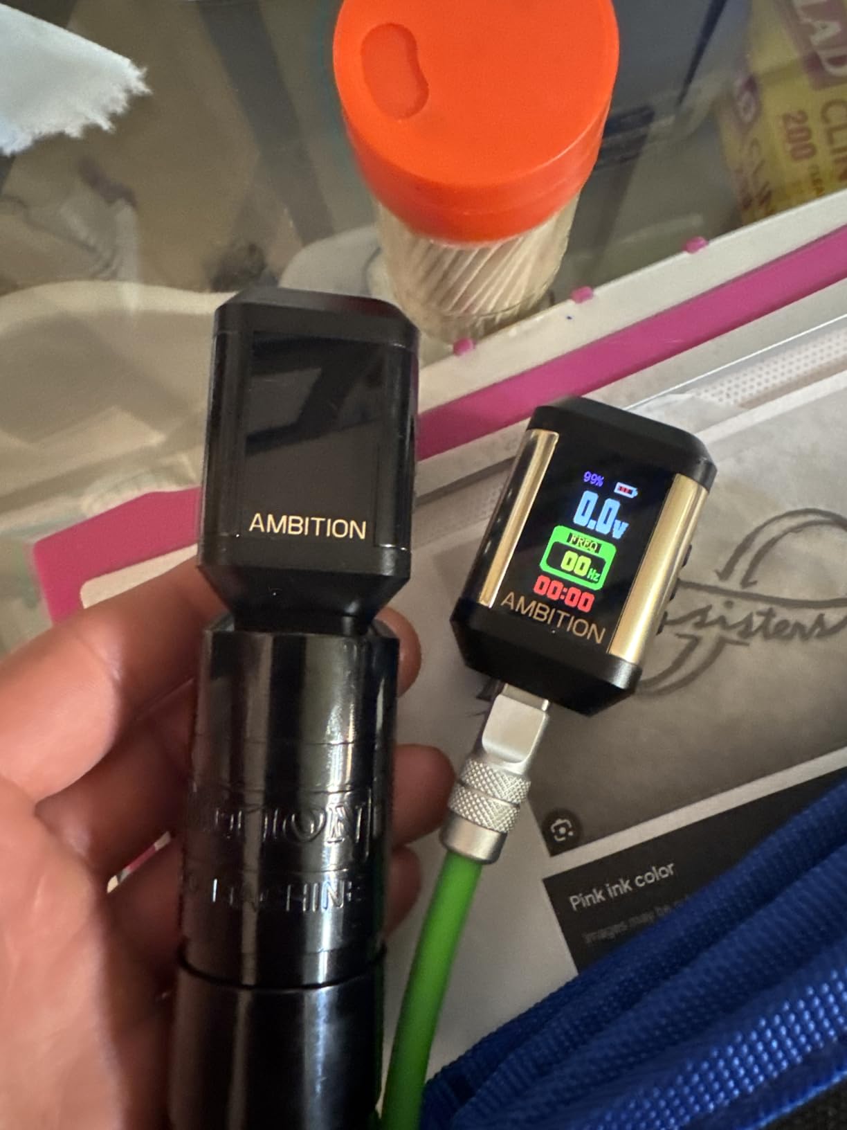 Tattoo Power Supply - Ambition Korall Wireless Tattoo Battery Pack 2200mAh Mini Portable RCA Color LED Digital Display for Rotary Tattoo Machine customer photo 2
