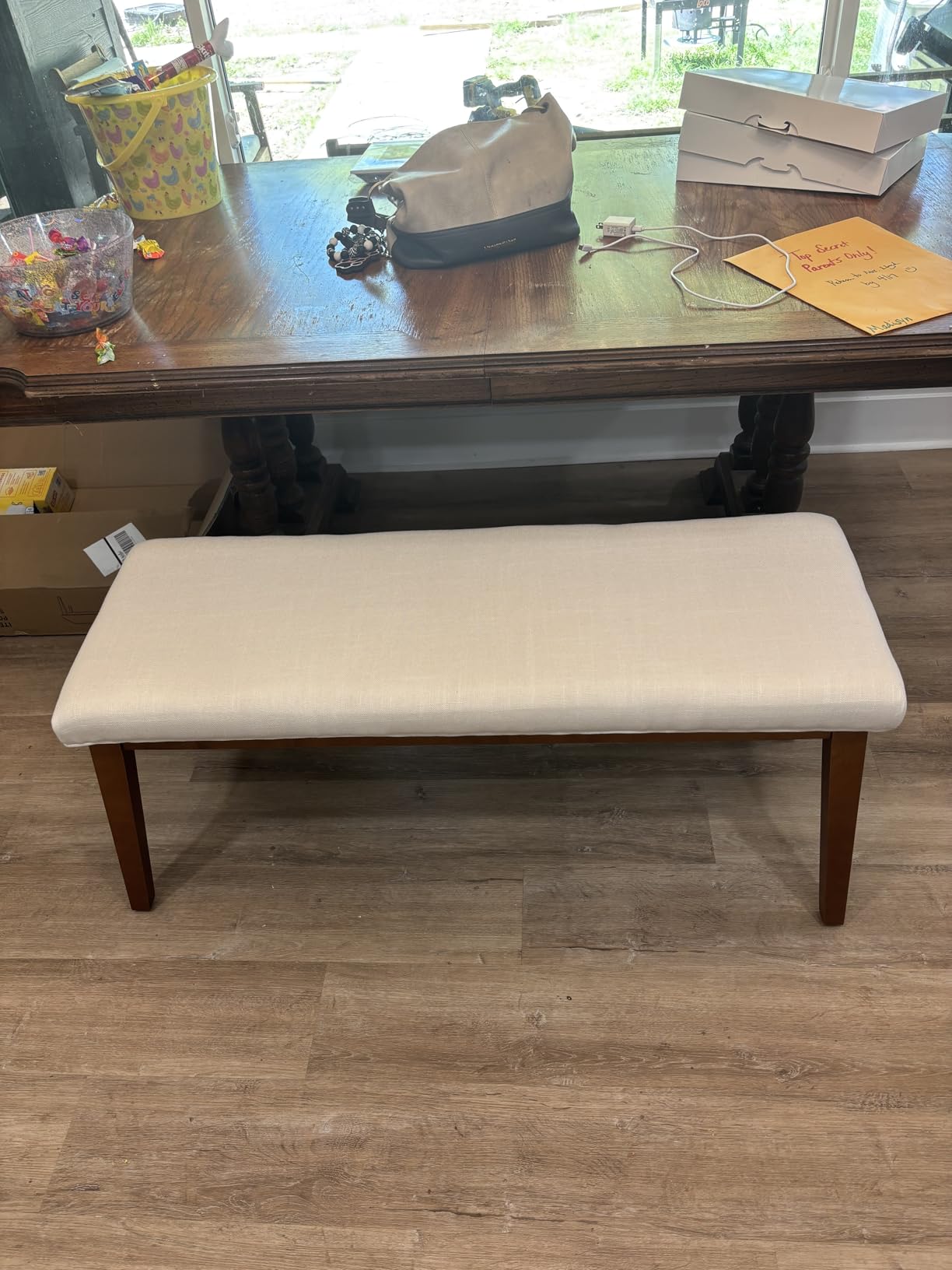 kinmars Upholstered Bench for Bedroom End of Bed, 42.5-inch Entryway Bench for Living Room, Dining Bench with Padded Seat and Solid Wood Leg customer photo 1