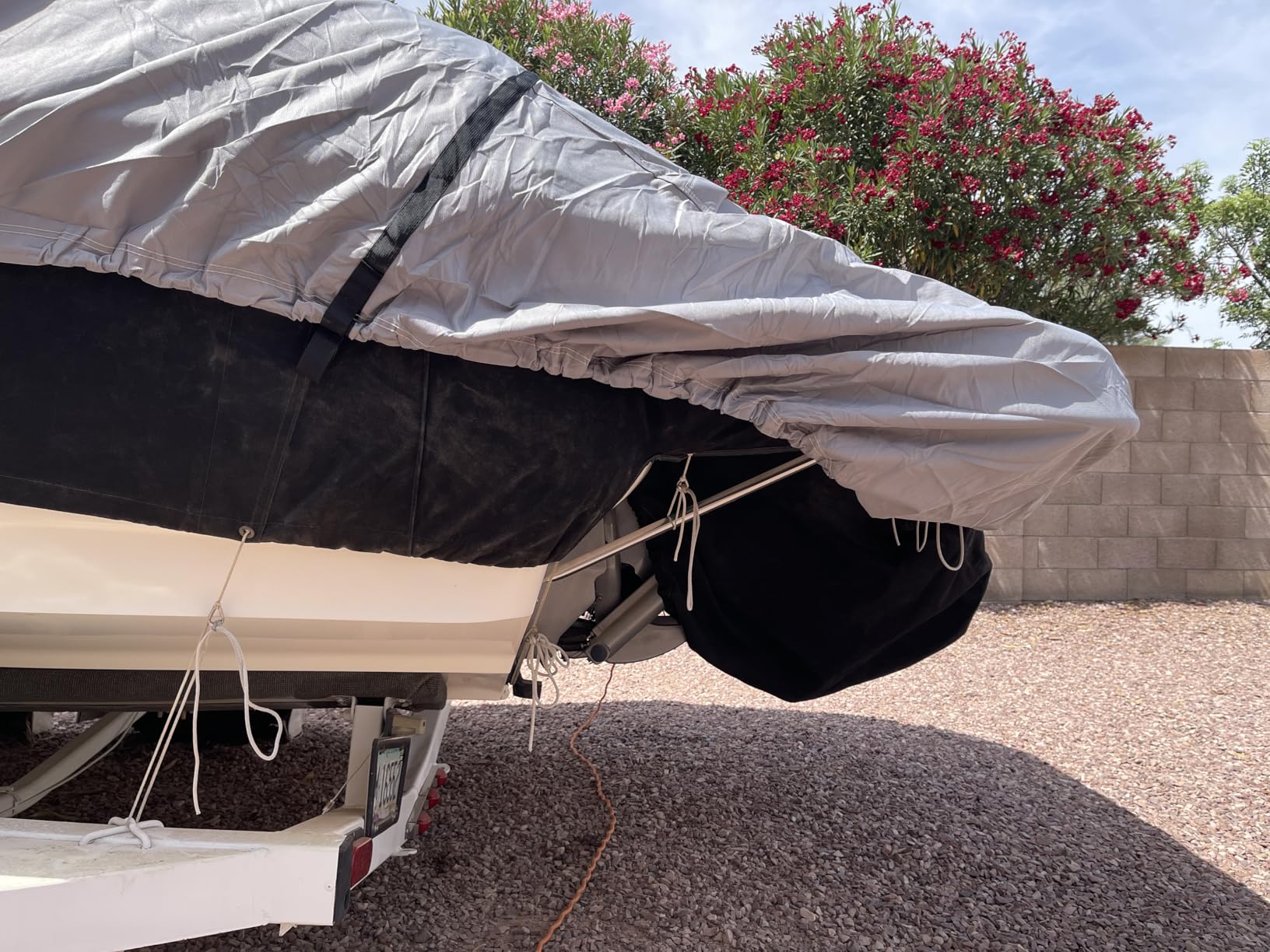 RVMasking Boat Cover, Ultra-Thick 1600D Polyester Canvas with Double PU Waterproof Coating, Fits 20-22ft Tri-Hull, V-Hull, Runabout, Fish & Ski Boat, Bass Boat, Gray customer photo 2