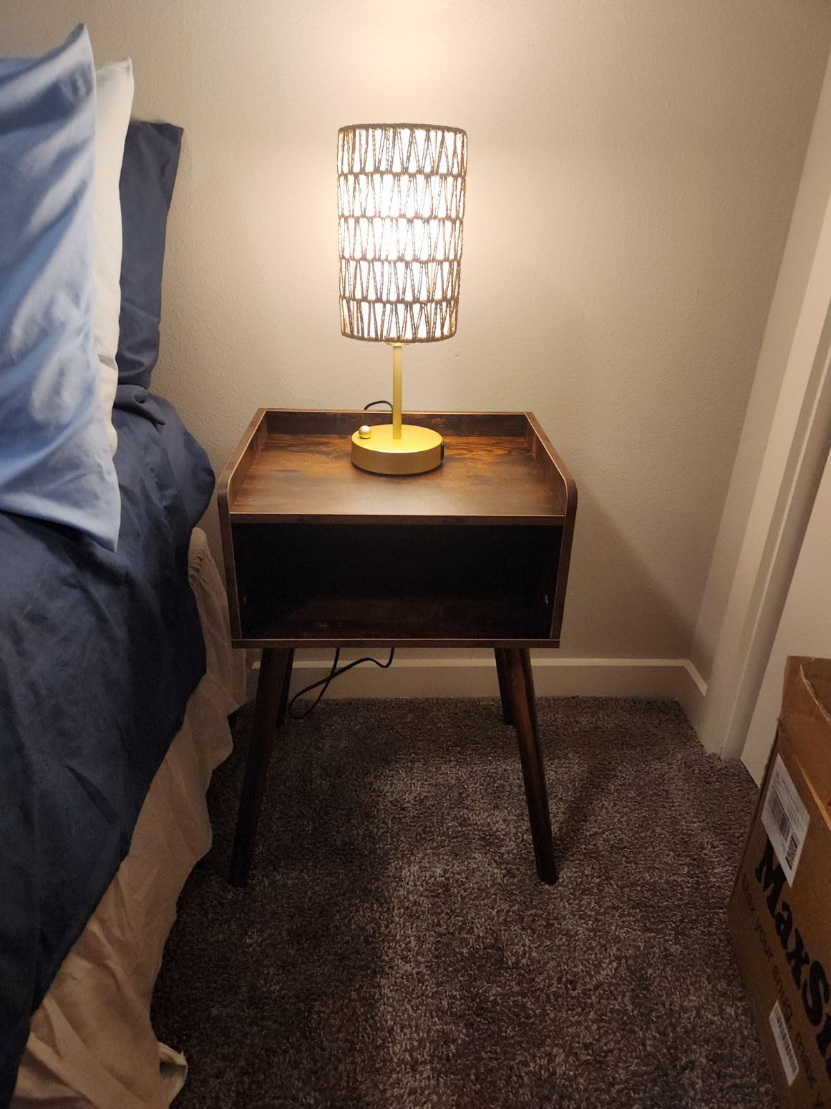 MaxSmeo Nightstand, Mid Century Modern Side Table with Solid Wood Legs, Rustic Brown customer photo 1